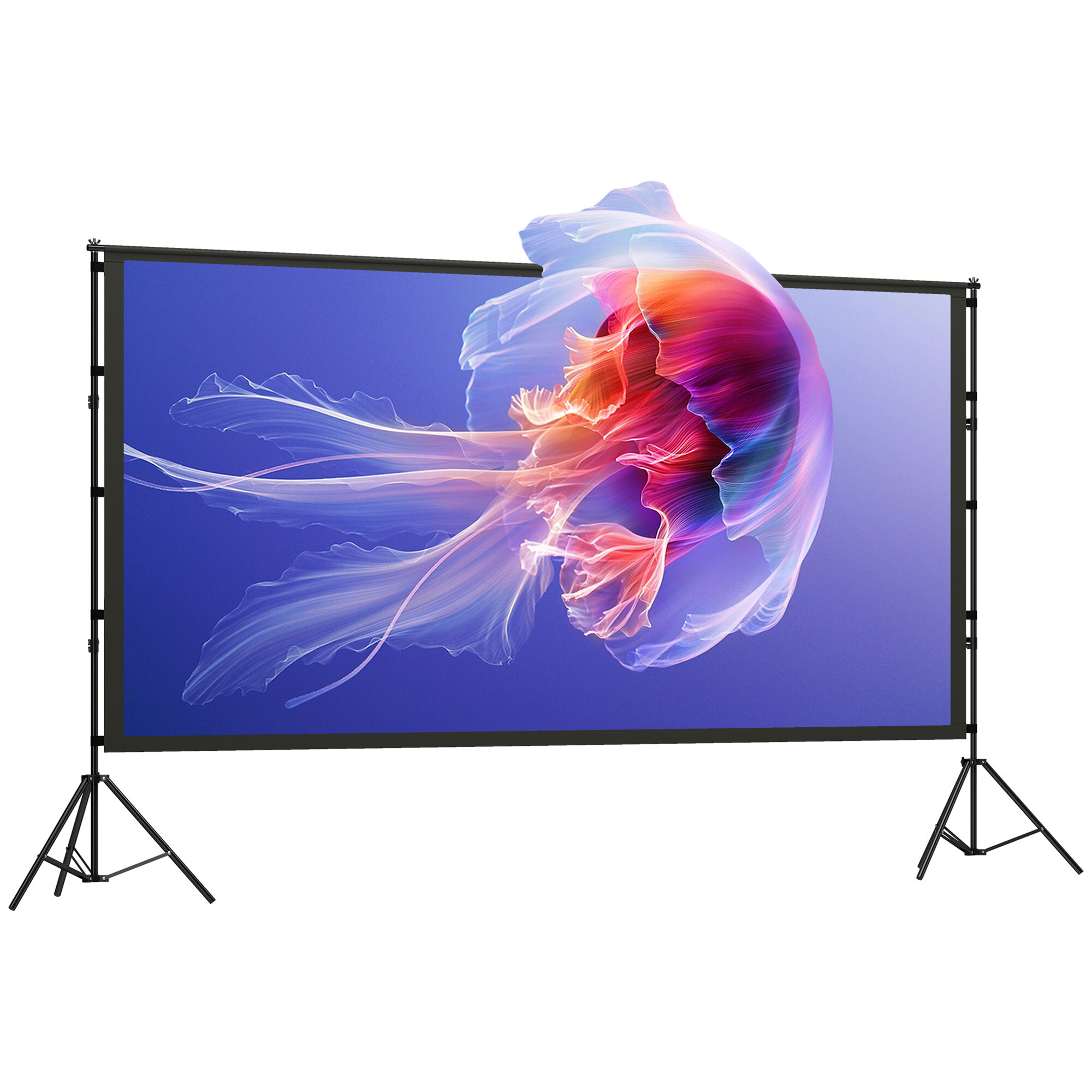 254 cm 16:9 HD 4K/8K projektora ekrāns ar statīvu, pārnēsājams divpusējs ekrāns ar salokāmiem statīviem, balts