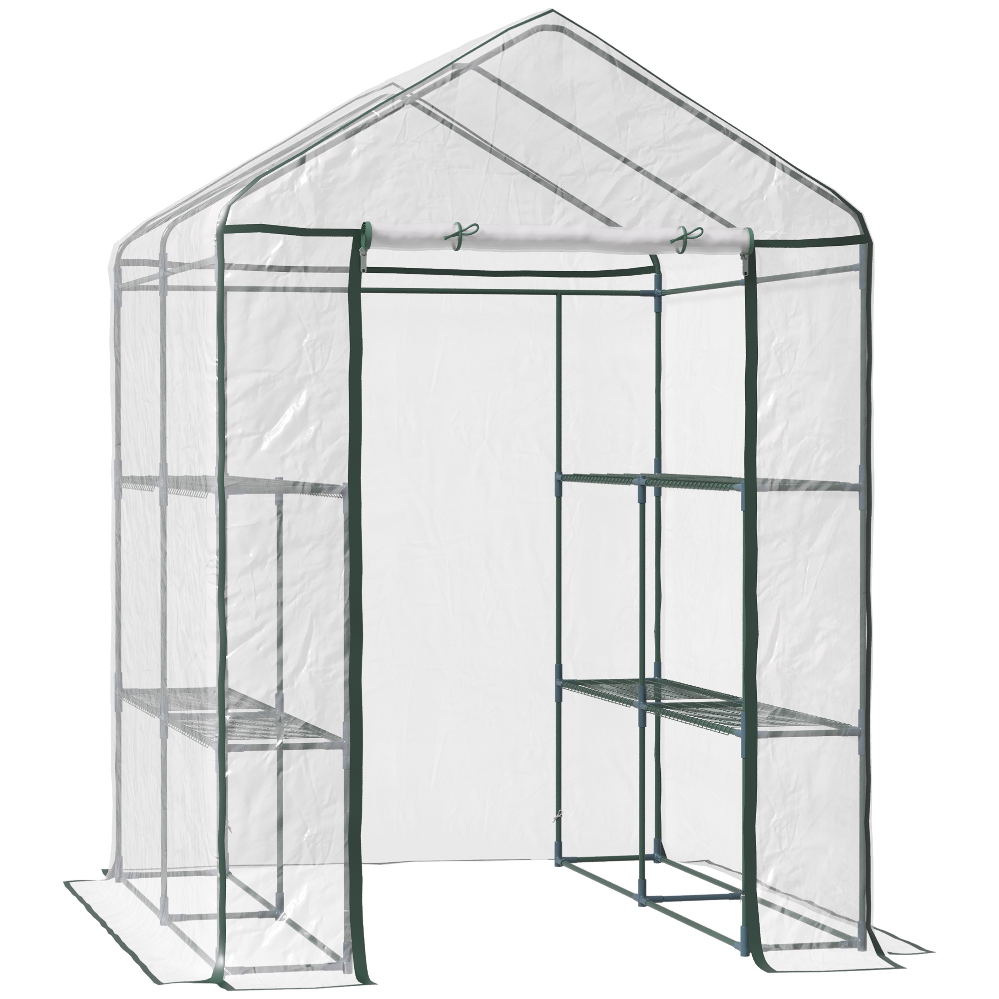 Siltumnīca/tomātu siltumnīca/aukstā siltumnīca ar 6 plauktiem, caurspīdīga, tērauds/PVC plastmasa, 143 x 143 x 195 cm