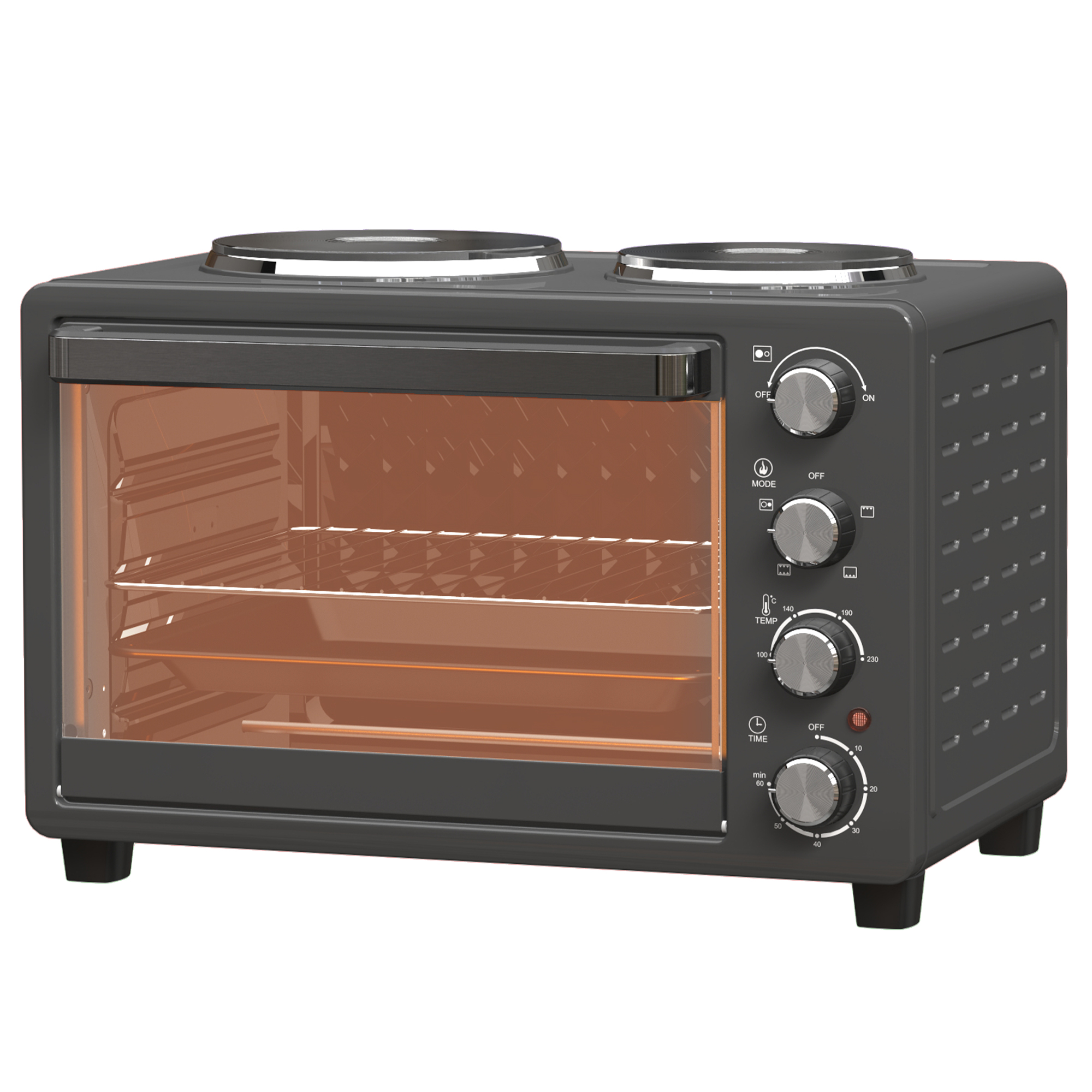 28 l tosterkrāsns, kompakta krāsns ēdiena gatavošanai un grilēšanai, elektriskā krāsns ar cepšanas paplāti, grila režģis, 2600 W, melna