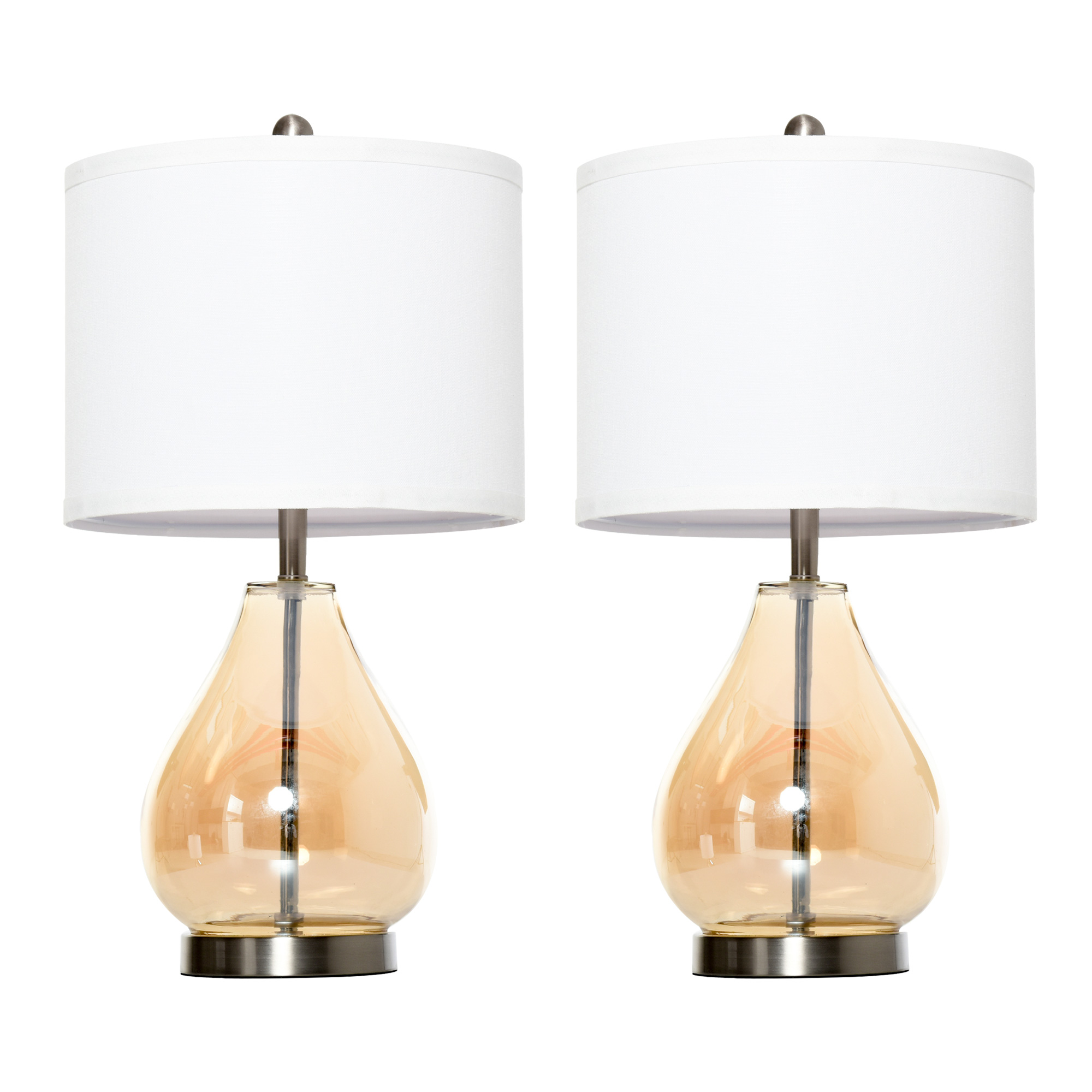 Galda lampu komplekts (2 gab.), galda lampa ar lina abažūru, stikla asaras formas stieņi, naktslampiņa ar E27 ligzdu, guļamistabai, viesistabai, balta