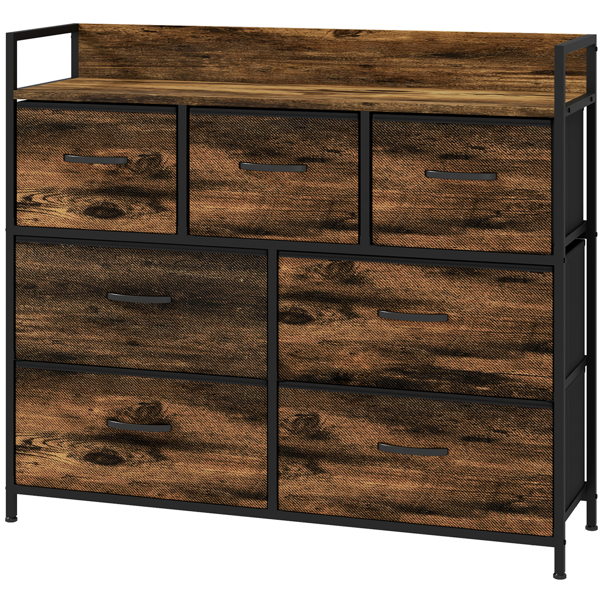 HOMCOM Kummut 7 kangaga sahtliga külglaud tööstusdisain terasraam 98x29x85cm pruun/must