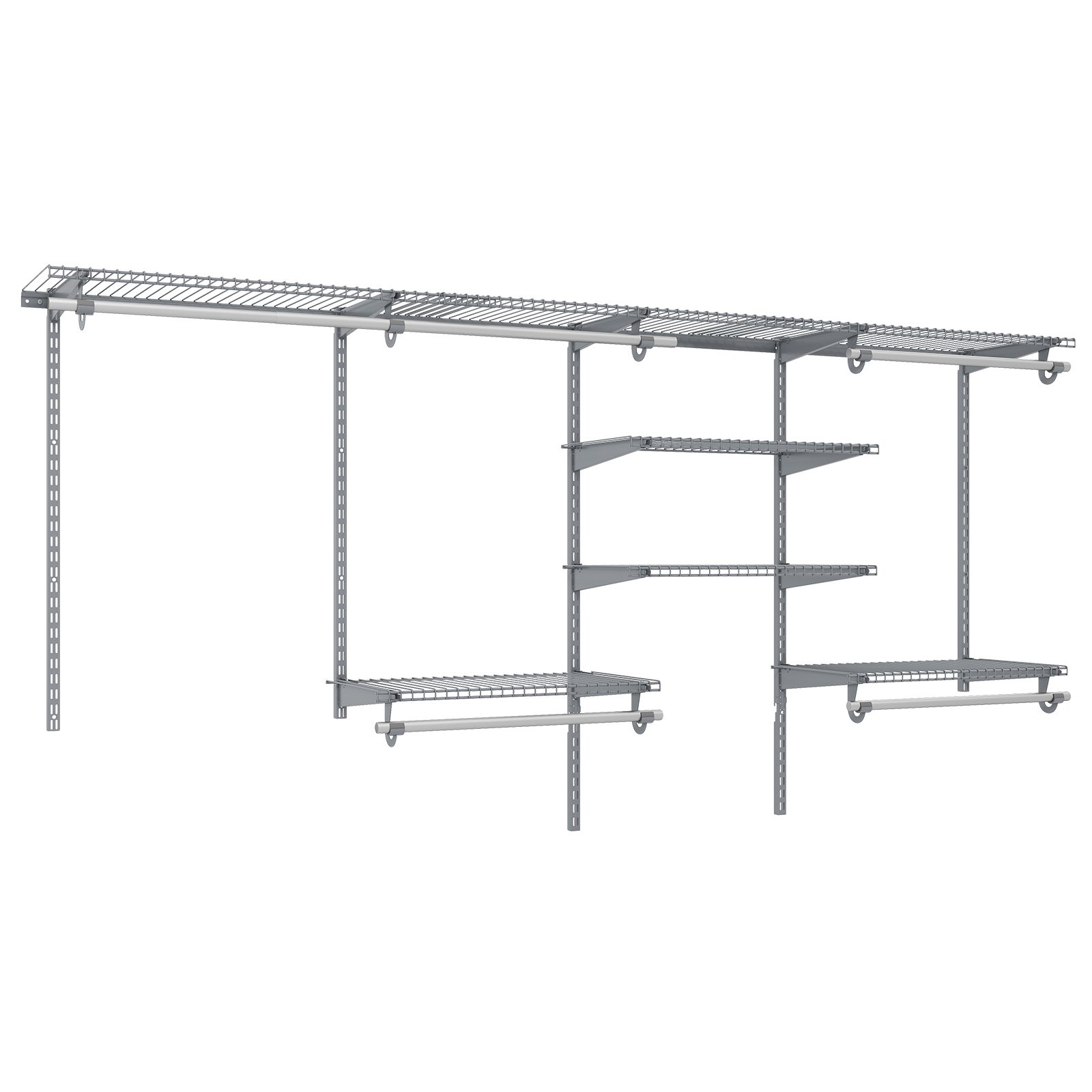 Laiendatav ja muudetav avatud garderoobisüsteem, seinale paigaldatav DIY-riidestange ja riiulikomplekt (122–244 cm), hall