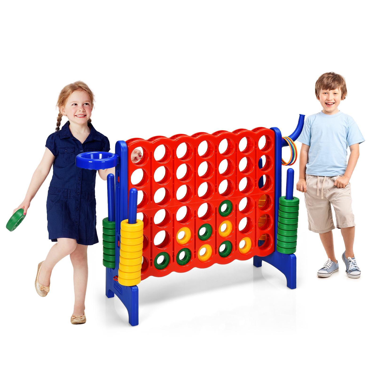 Suur mäng "Neli ritta" (Jumbo komplekt) lastele ja täiskasvanutele (84 x 33 x 79 cm), punane ja sinine