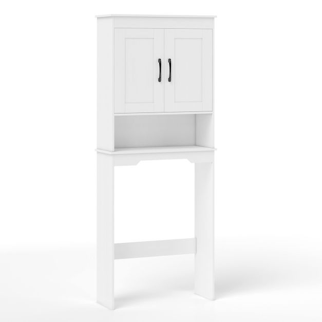 Kahe ukse ja reguleeritava sisemise riiuliga puidust pesumasina- ja WC-tagune hoiukapp (168 cm), valge