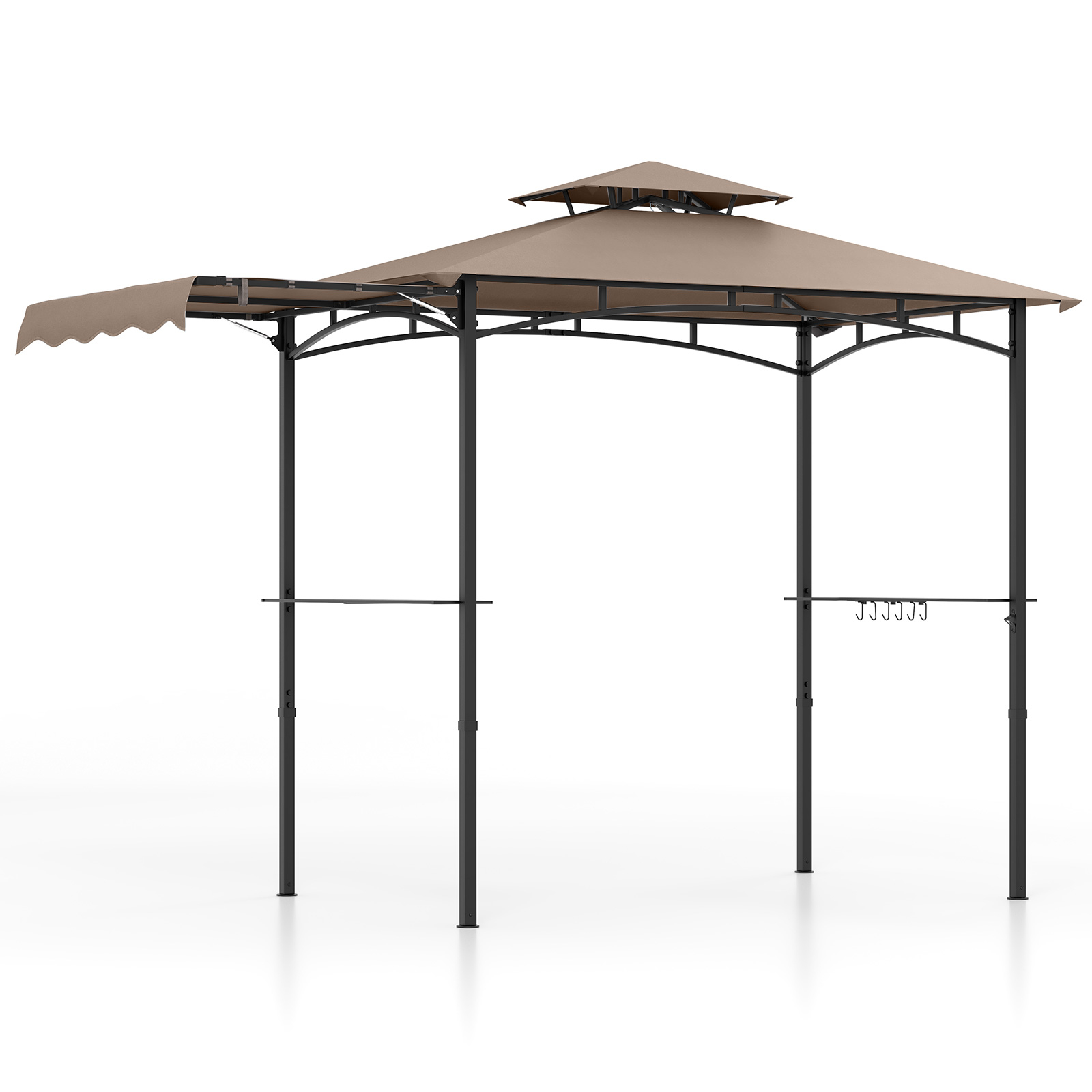 335 cm x 152 cm grila lapene ar sānu nojumi un divlīmeņu augšējo daļu, brūna