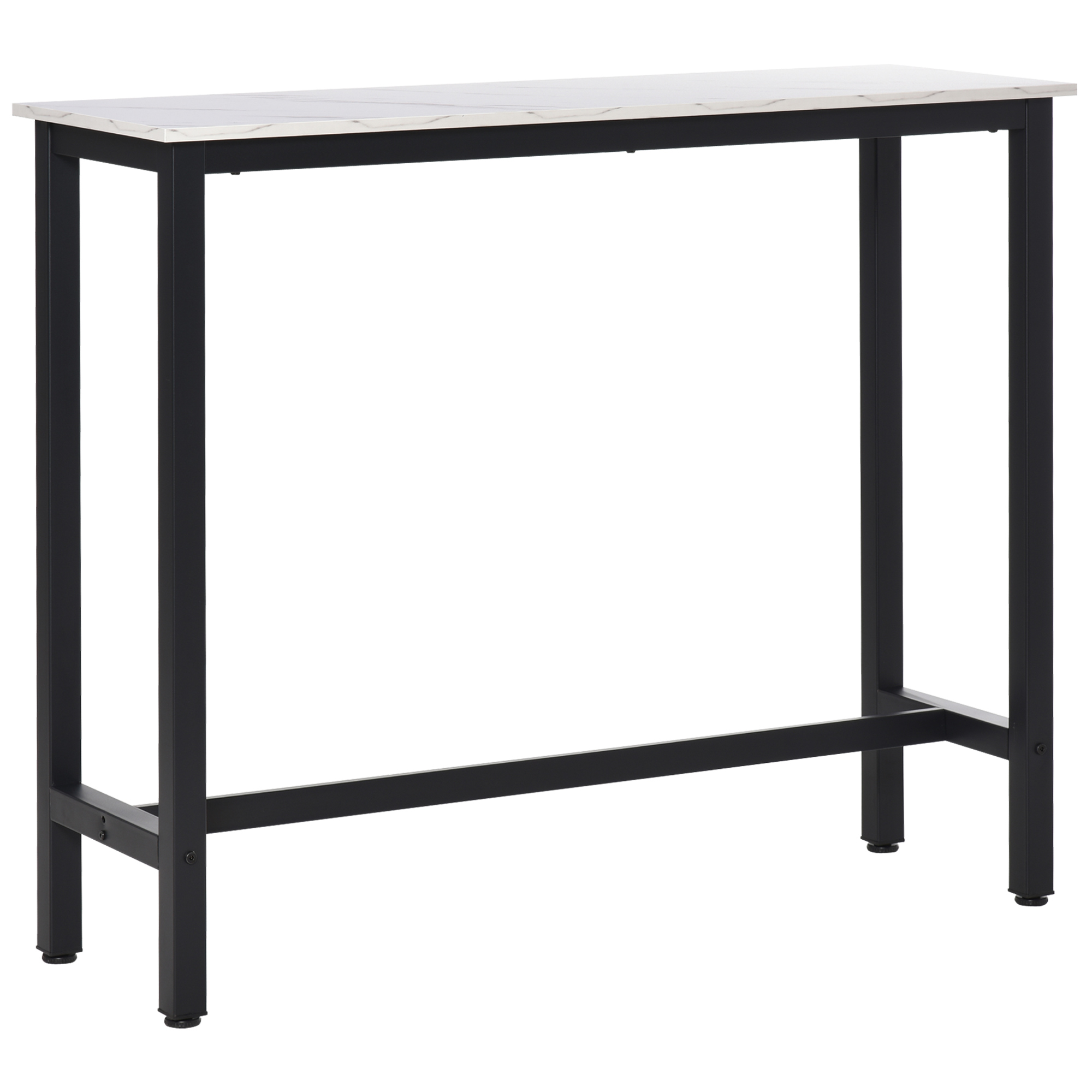 Bāra galds marmora imitācijā, tērauda rāmis, regulējamas kājas, 120x40x100 cm, balts/melns