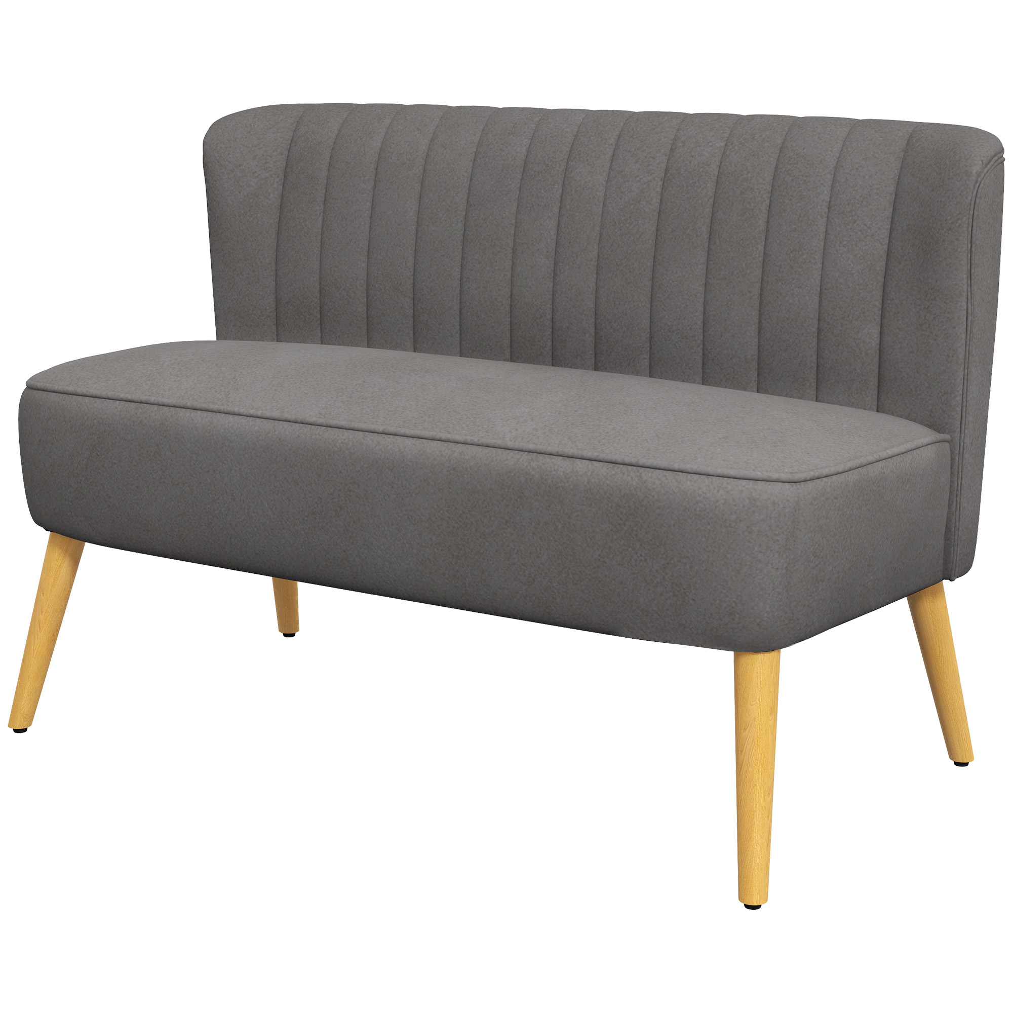 Retro dizaina divvietīgs dīvāns, koka kājas, 117 cm x 56,5 cm x 77 cm, tumši pelēks