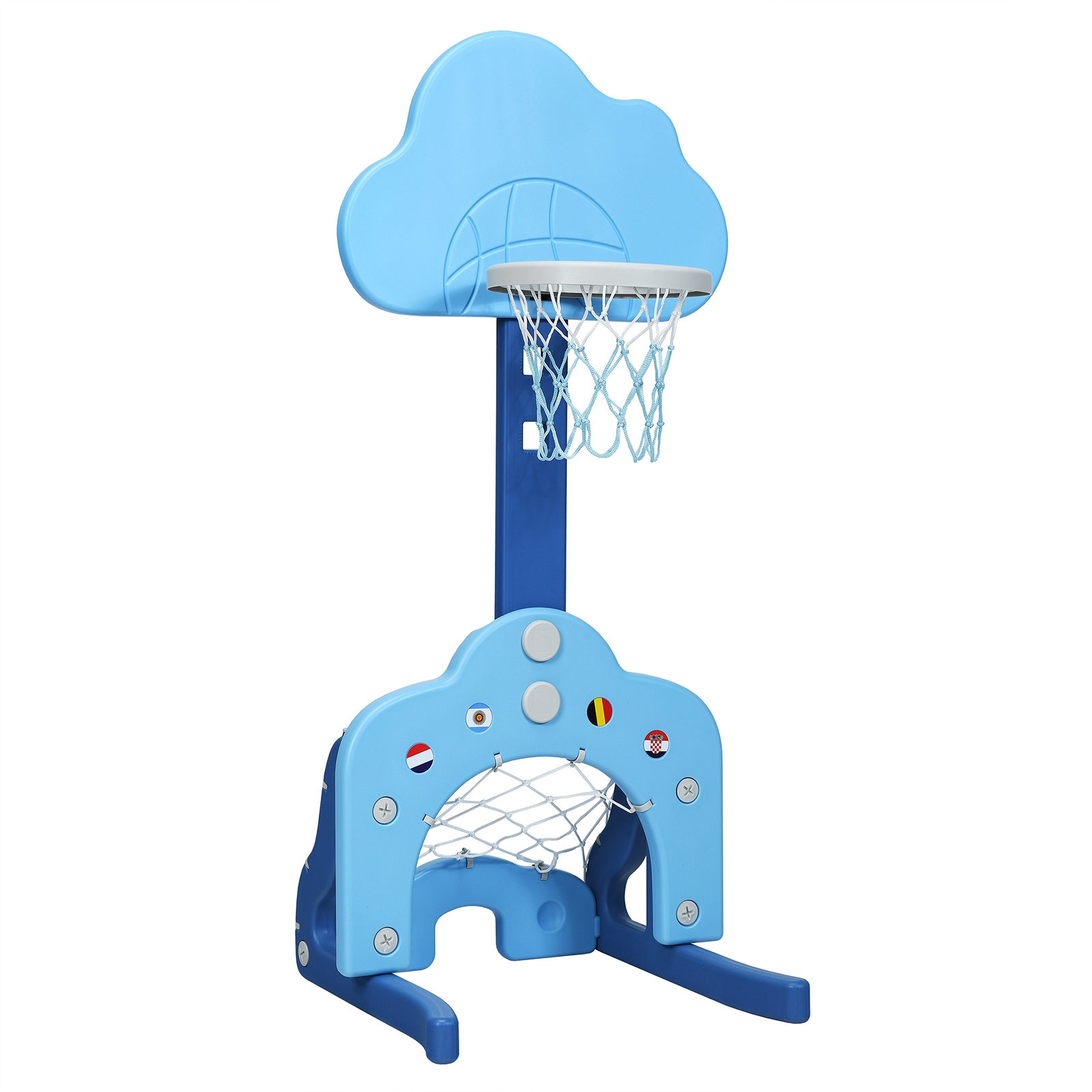 3-vienā bērnu basketbola grozu komplekts ar bumbām - zils
