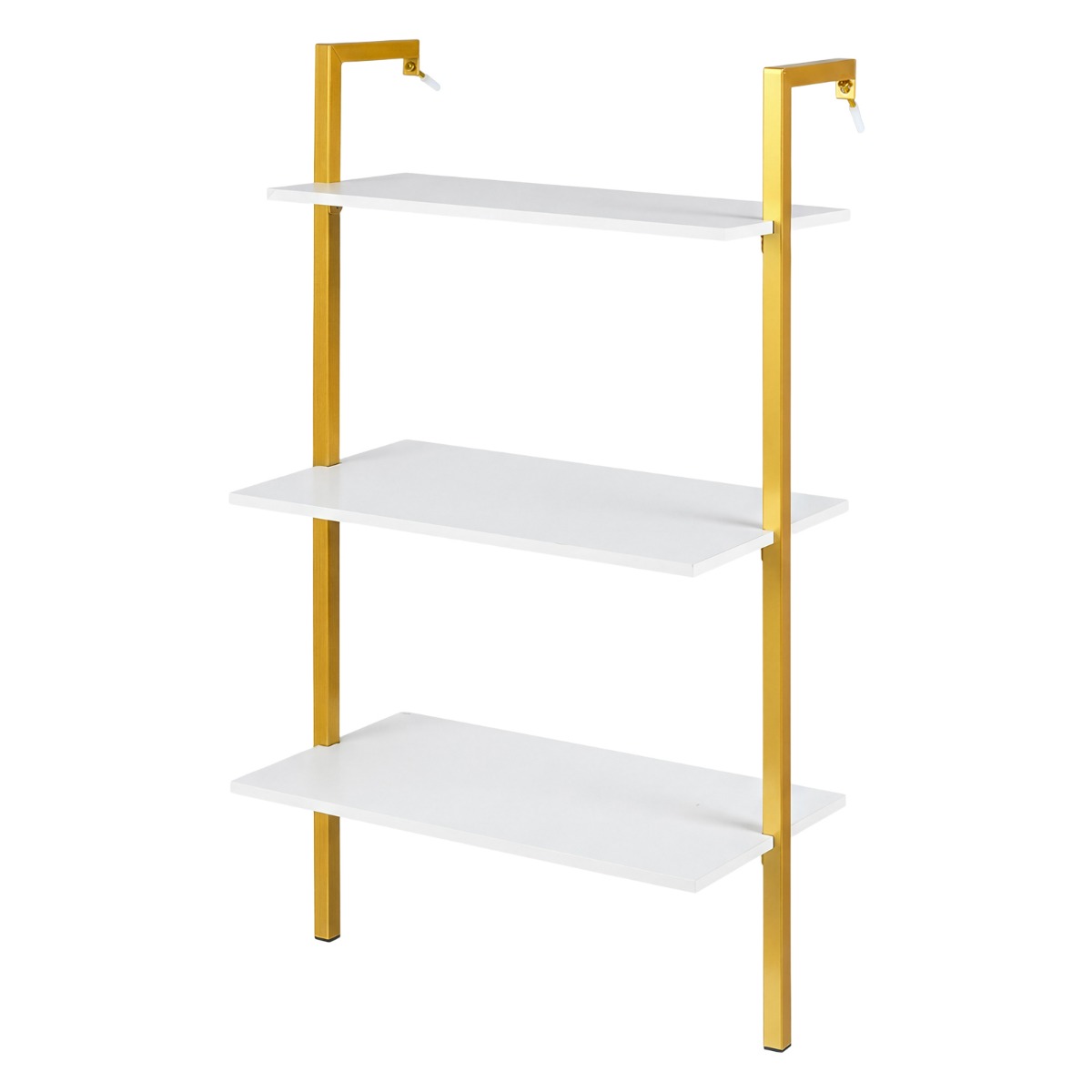 Kolmetasandiline seinale kinnitatav redel-riiul, tugeva metallraamiga puidust raamaturiiul (53,5 x 29,5 x 96 cm), valge
