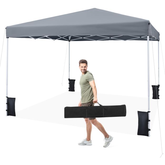 305 cm x 305 cm saliekamā nojumes telts ar pārnēsāšanas somu un 4 smilšu maisiem - pelēka
