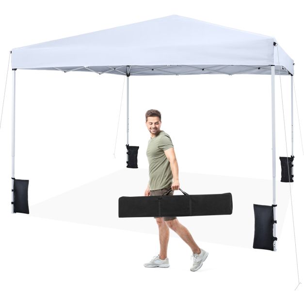 305 cm x 305 cm saliekamā nojume ar pārnēsāšanas somu un 4 smilšu maisiem - balta