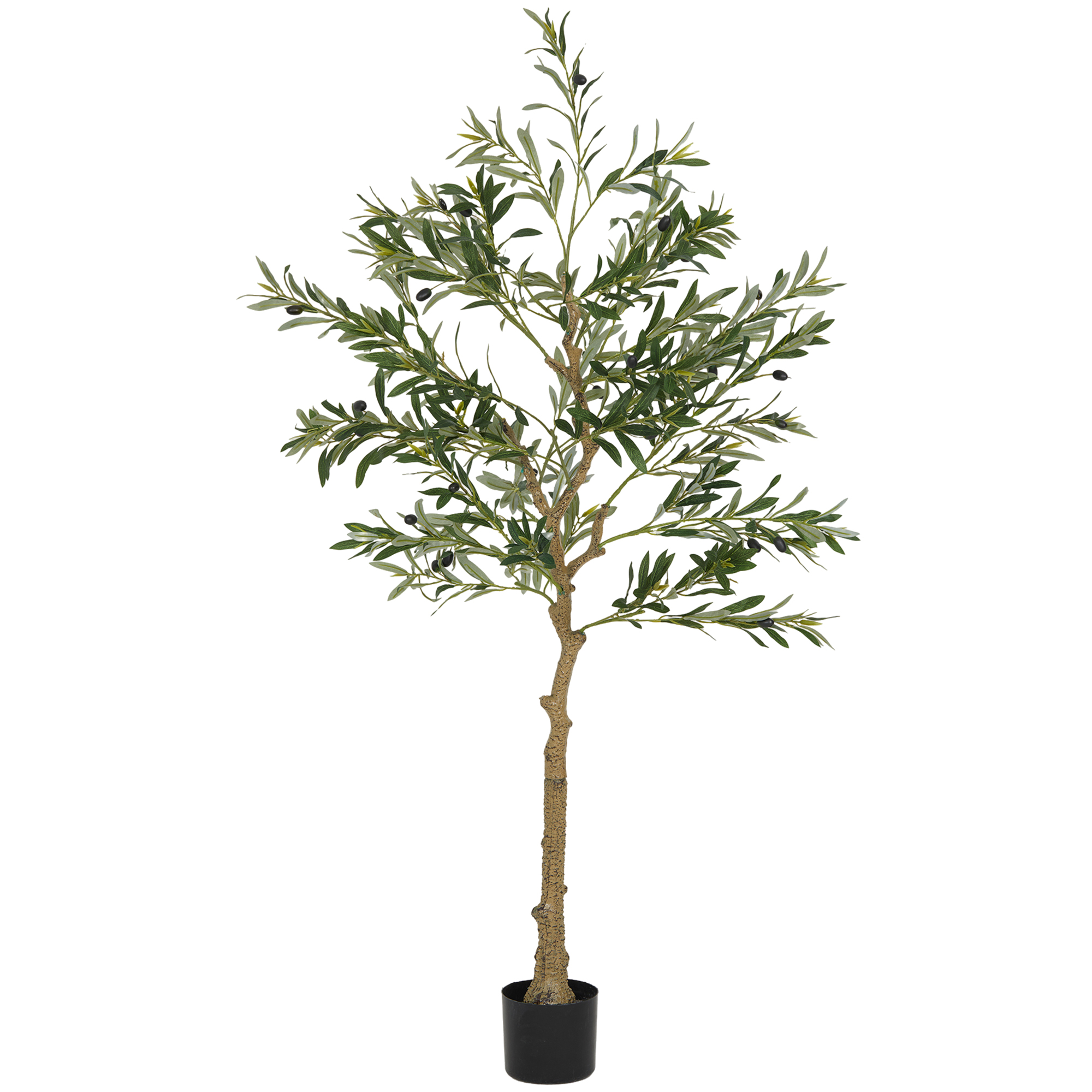Mākslīgais augs, mākslīgā olīvkoka, 150 cm, 720 lapas, 40 olīvas, izturīgs puķu pods, dekoratīvs augs, zaļš