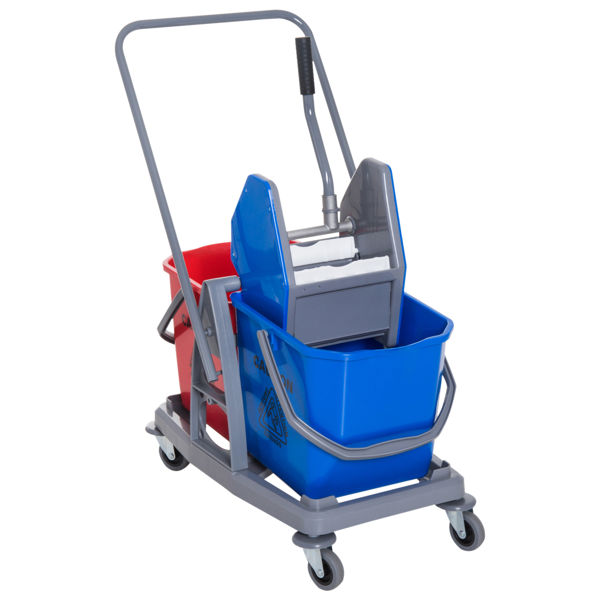 HOMCOM koristuskäru mopikäru 2 ämbriga süsteemikäru 4 sujuvalt liikuva rattaga metall+PP sinine+punane 73 × 45 × 92 cm