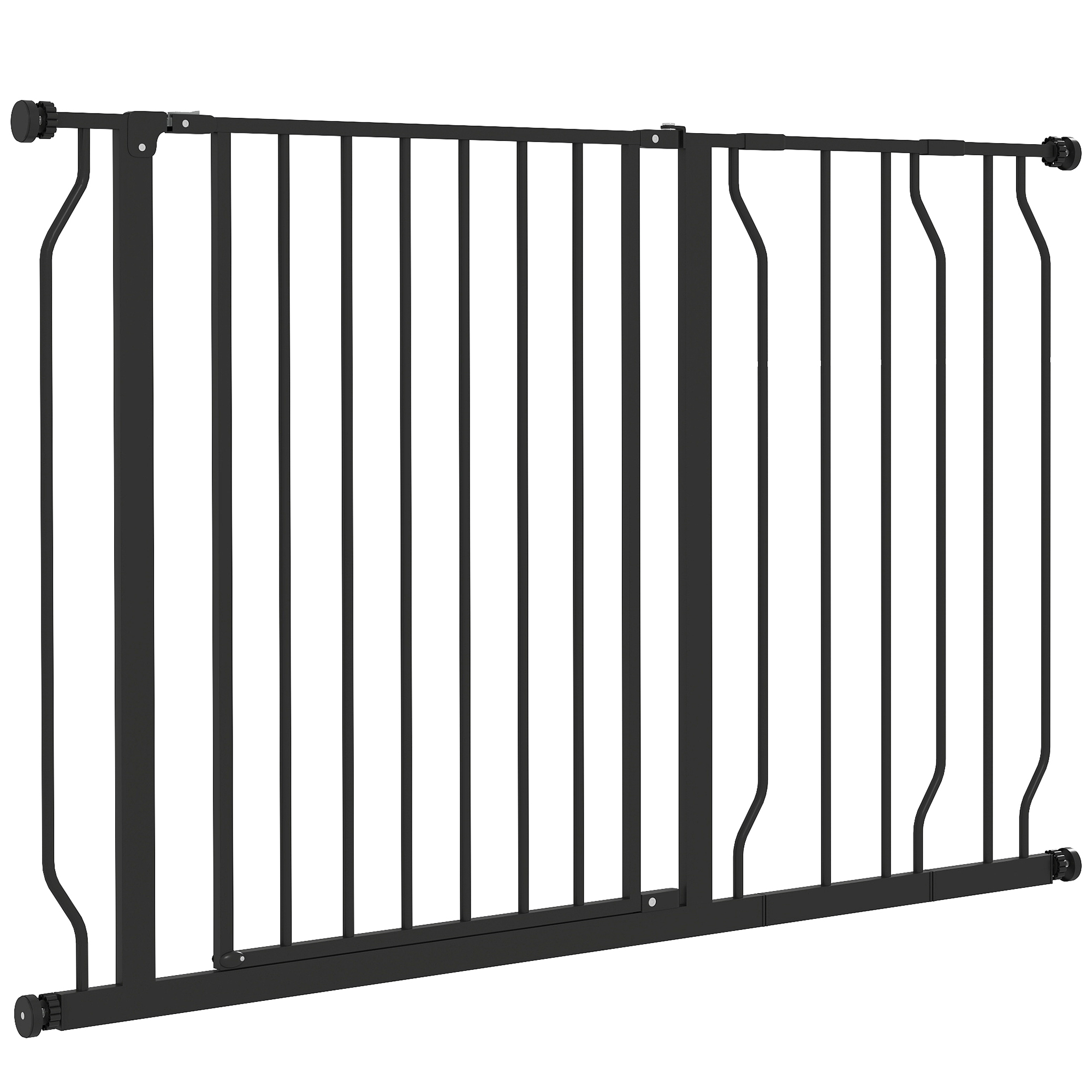 Suņu vārtiņi, ar klipšiem, regulējams garums, tērauds/ABS, 75–115 x 76 cm, melni