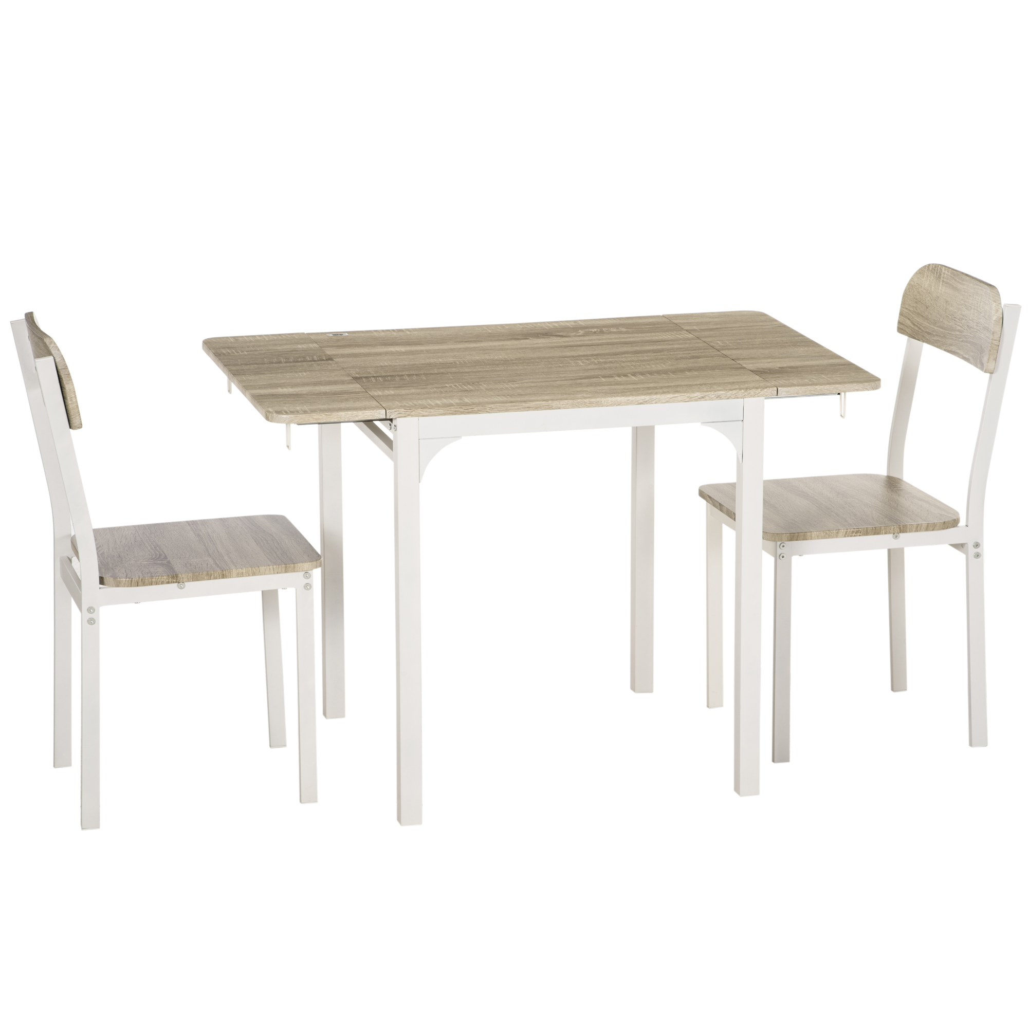 Divdaļīgs sēdvietu komplekts, saliekams ēdamgalds ar 2 krēsliem, saliekamais galds, 110 cm x 70 cm x 75 cm, balts + dabīgs
