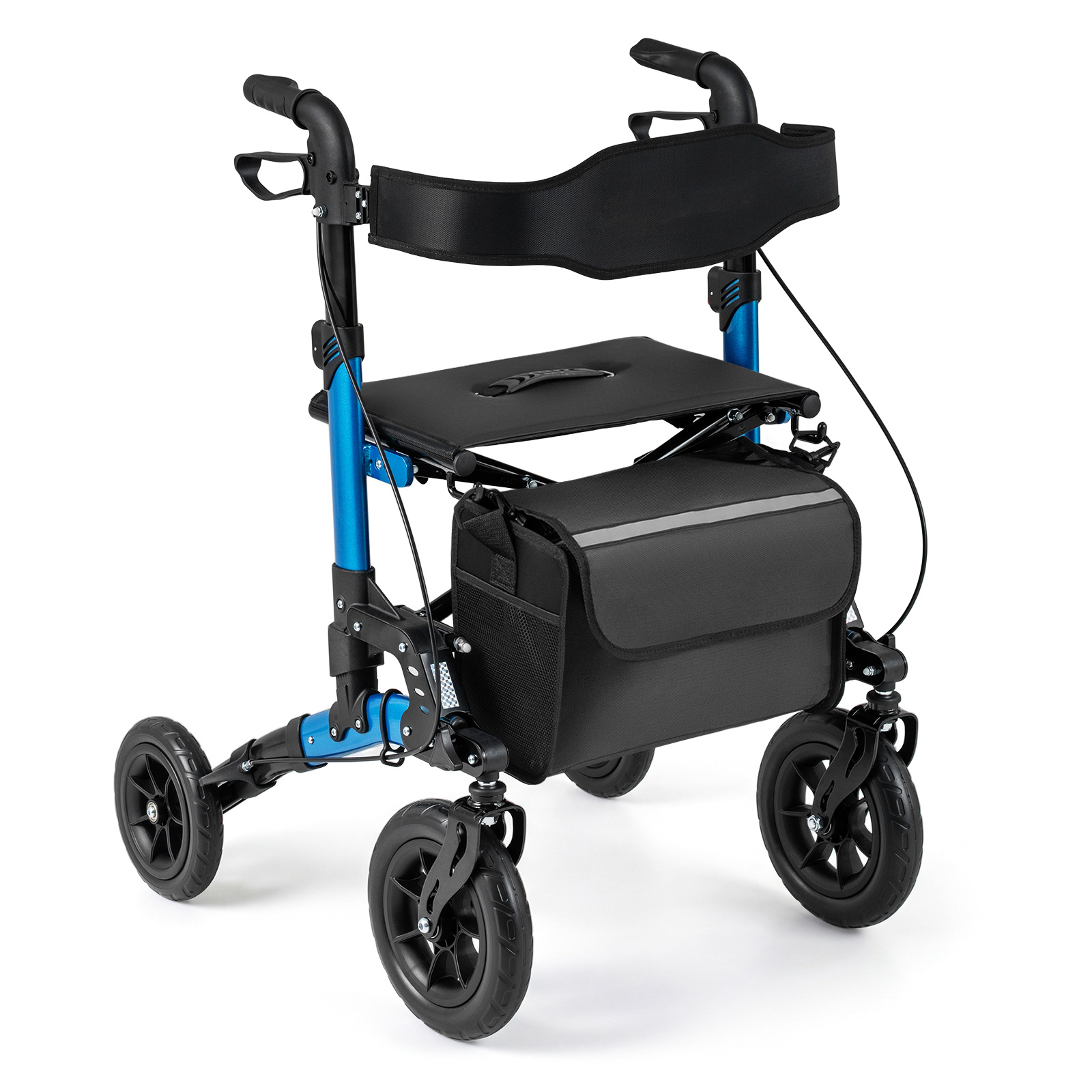 Rollators senioriem, saliekams, riteņveida staigulītis ar sēdekli - zils