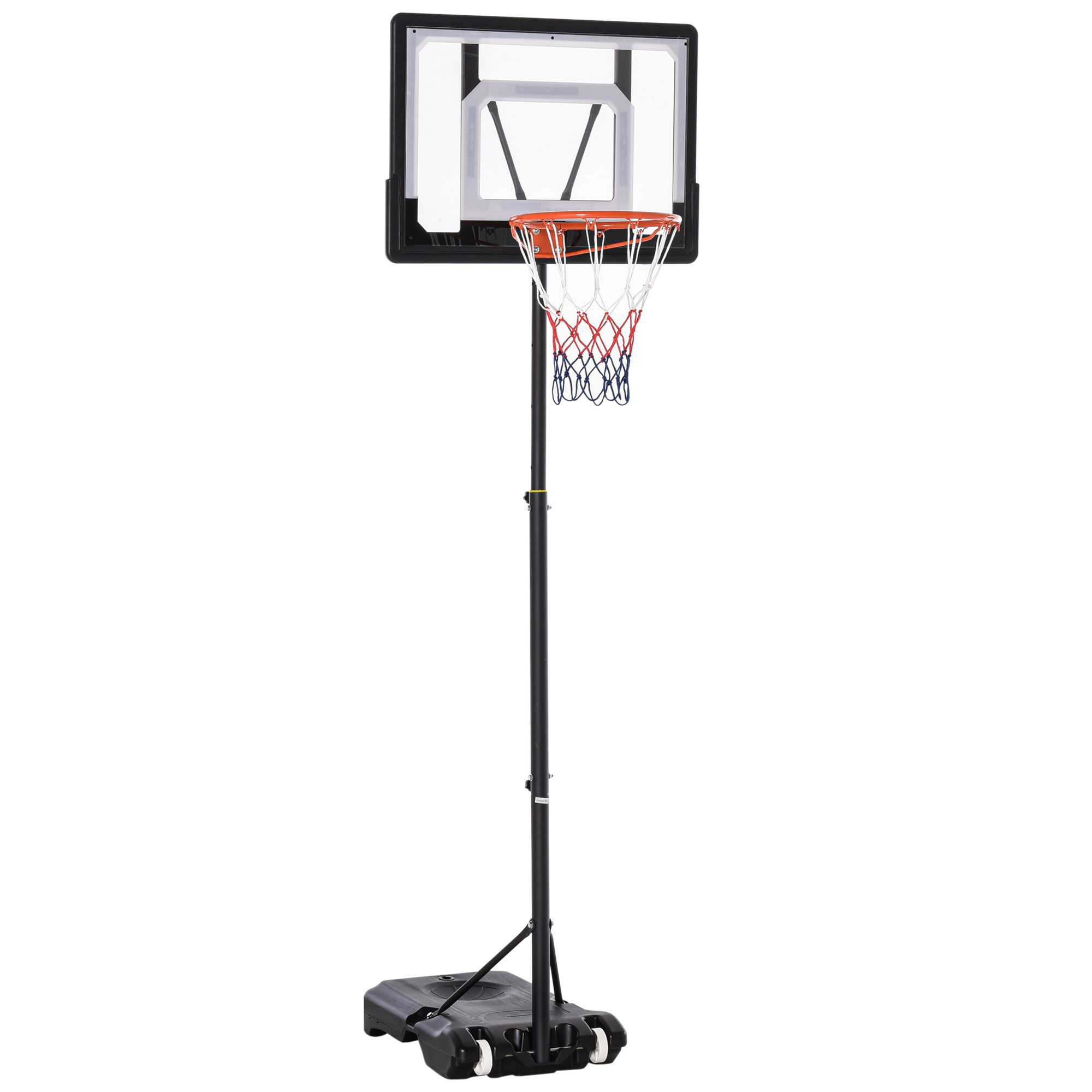 Basketbola statīvs ar riteņiem 83x55cm aizmugurējais panelis, mobilais basketbola grozs ar statīvu, regulējams groza augstums no 156 līdz 210 cm, basketbola sistēma jauniešiem, lietošanai ārā