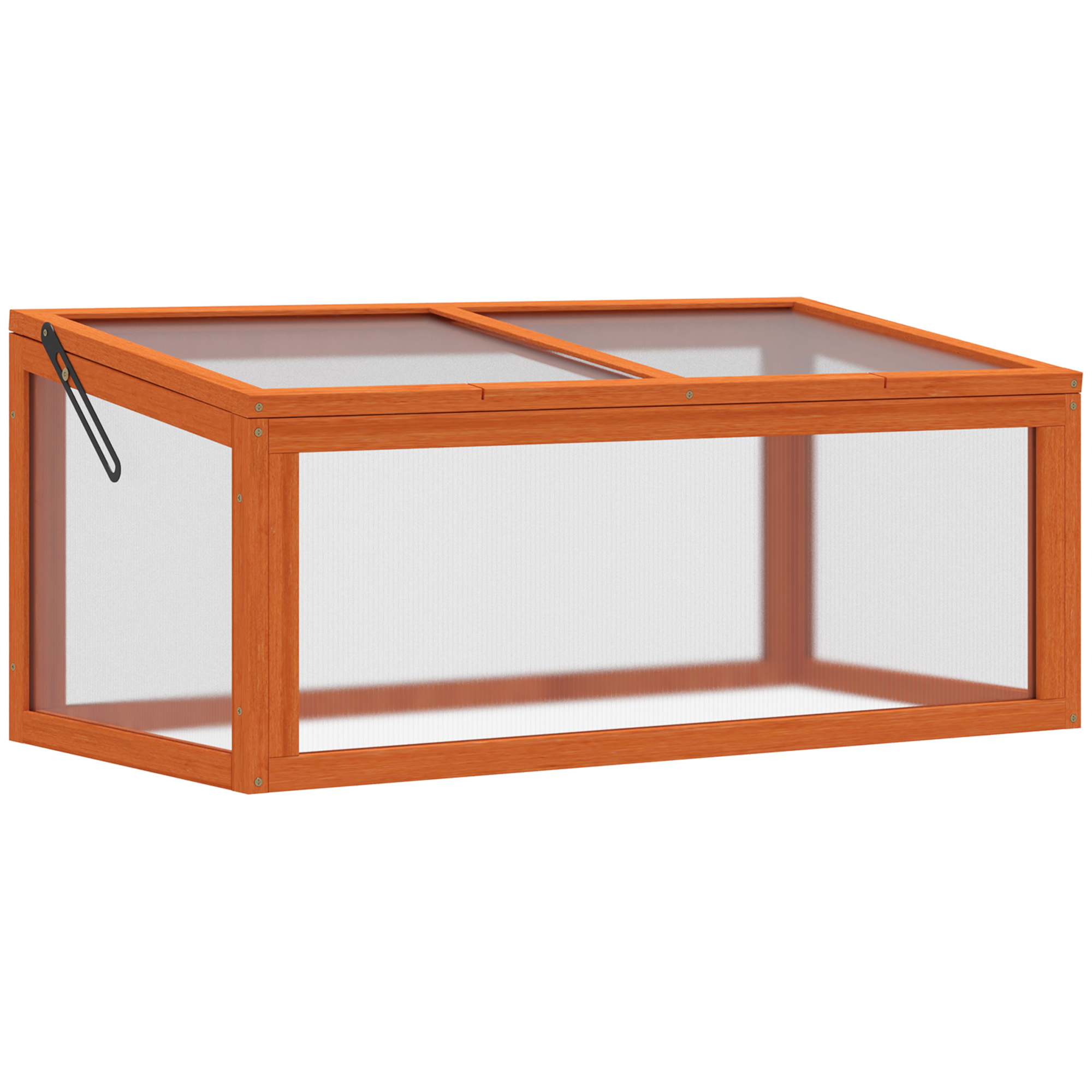 Siltumnīcas karkass no koka un polikarbonāta, 90 x 46 x 40 cm, laikapstākļiem izturīga siltumnīca ar pārsegu, dārza dobēm, oranžs