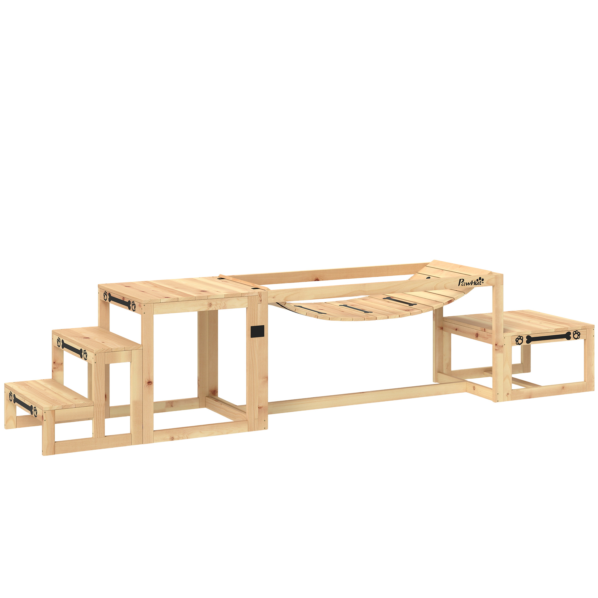 Adžilitātes komplekts suņiem, suņu apmācības konstrukcija ar tiltiņu, kāpnēm, platformu, egles koks, lieliem suņiem līdz 40 kg