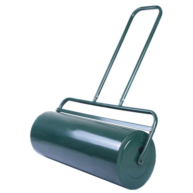 61 cm x 33 cm velkams zāliena veltnis, ar ūdeni pildāms metāla stumjamais veltnis - zaļš