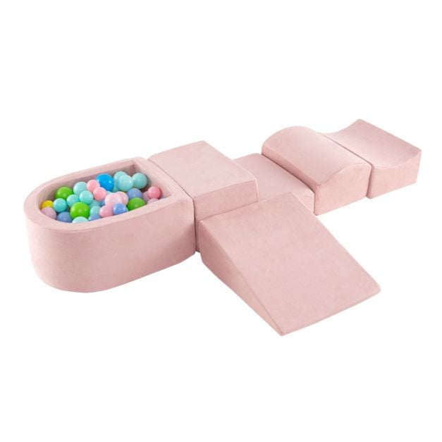 Viieosaline vahtplastist hiigel-pehmikute komplekt koos integreeritud pallimerega (ilma pallideta), ronimisklotsid lastele, roosa