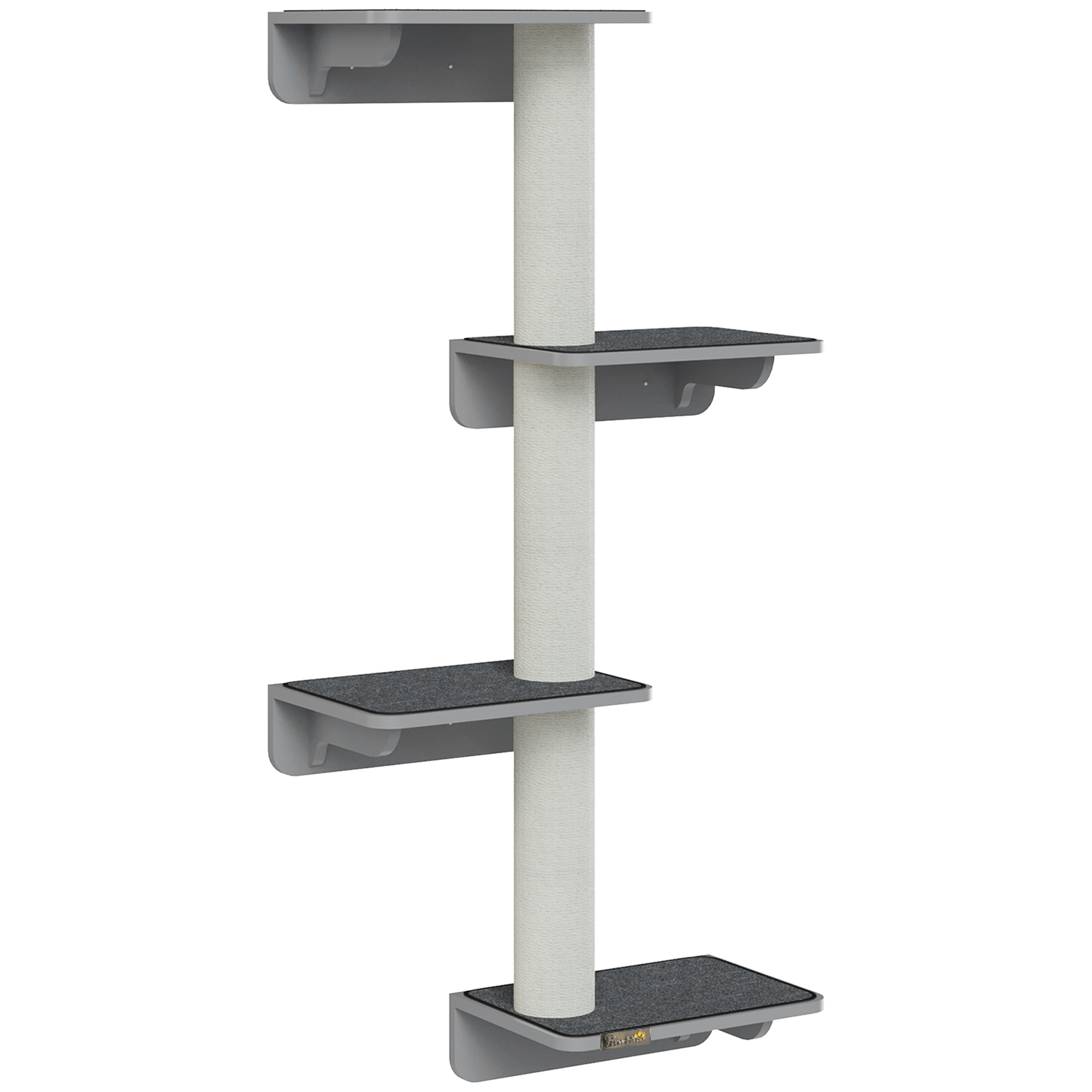 Kaķu koks 137 cm augsts, pie sienas stiprināms, 4 stāvu kaķu koks ar 4 platformām, 3 skrāpēšanas stabiem, kaķu koks kaķiem līdz 5 kg kāpelēšanai, skrāpēšanai un spēlēšanai.