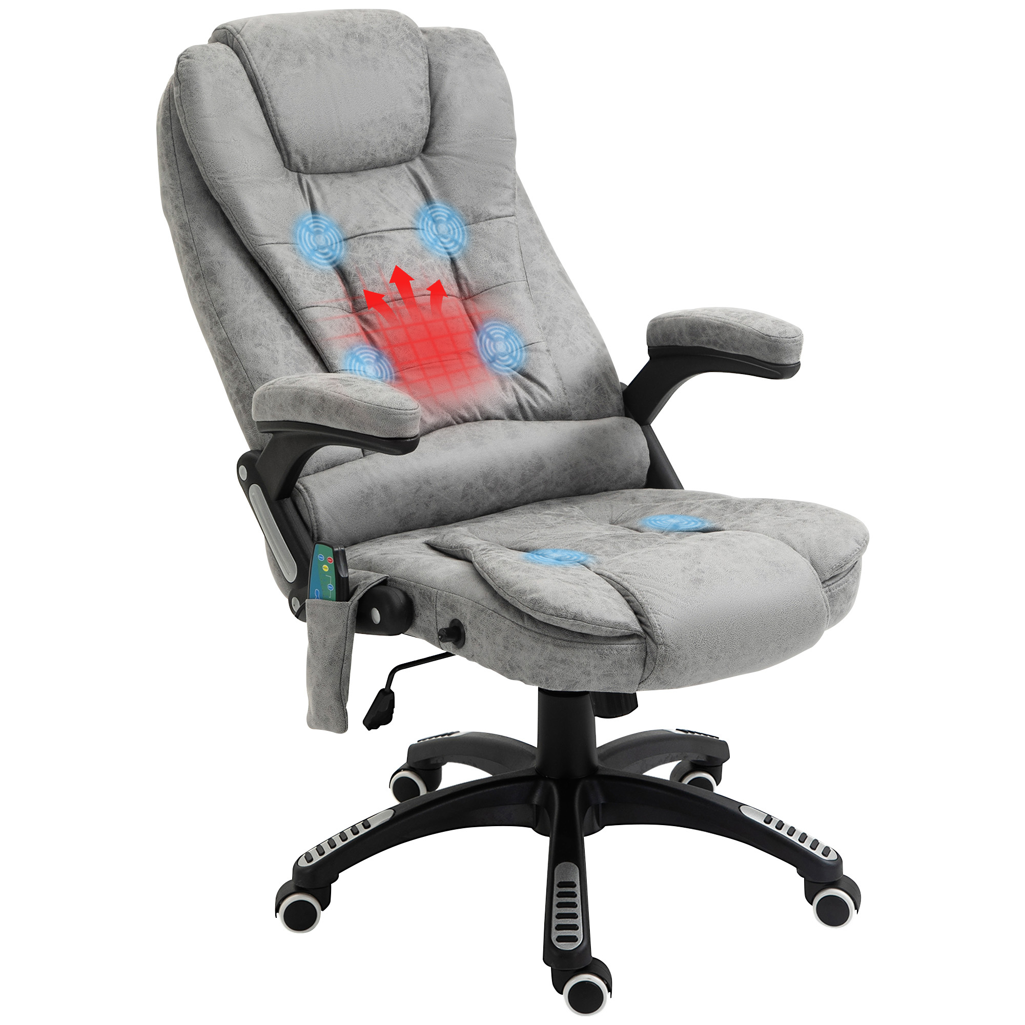 Vadītāja krēsls ar masāžas un sildīšanas funkciju, ergonomisks, regulējams, līdz 120 kg, pelēks