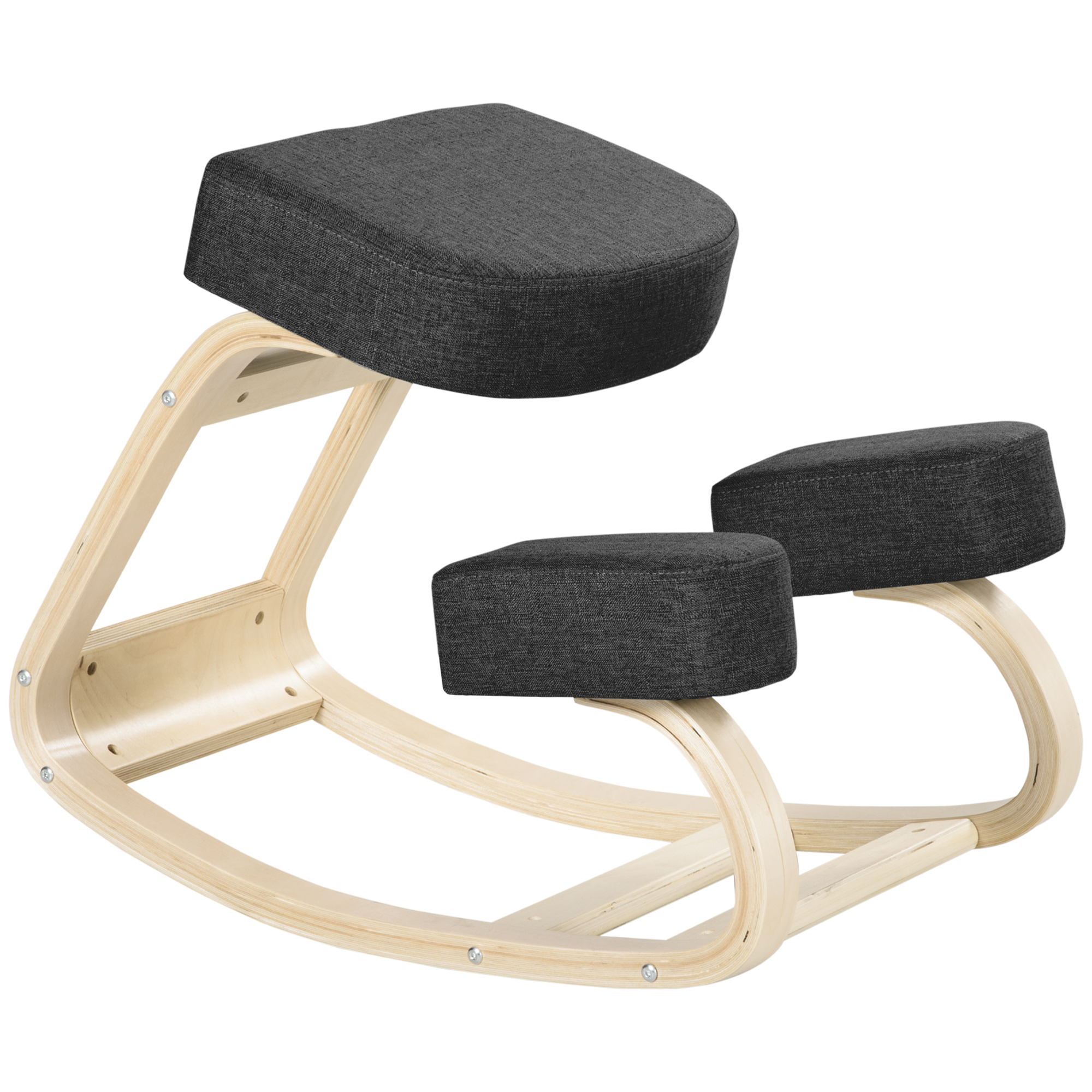 Ceļgalu krēsls, ergonomisks krēsls, polsterēts krēsls veselīgai stājai, bērza koks, 120 kg slodzes izturība, melns