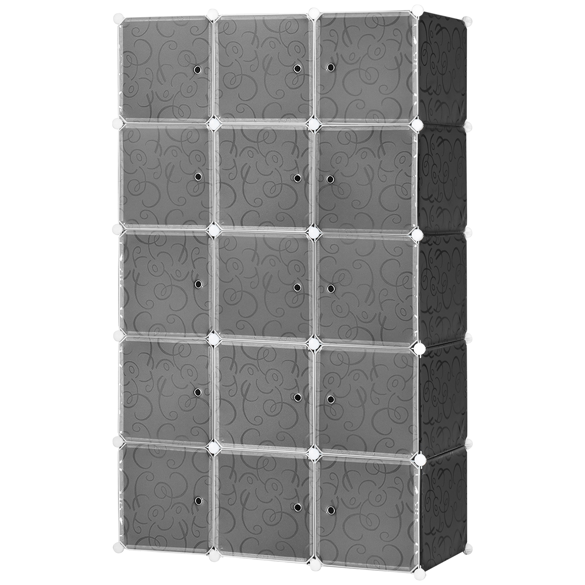 Kubu dizaina skapis, 2 lieli un 9 mazi kubi, plastmasa, metāls, 111 x 47 x 183 cm, melns+balts