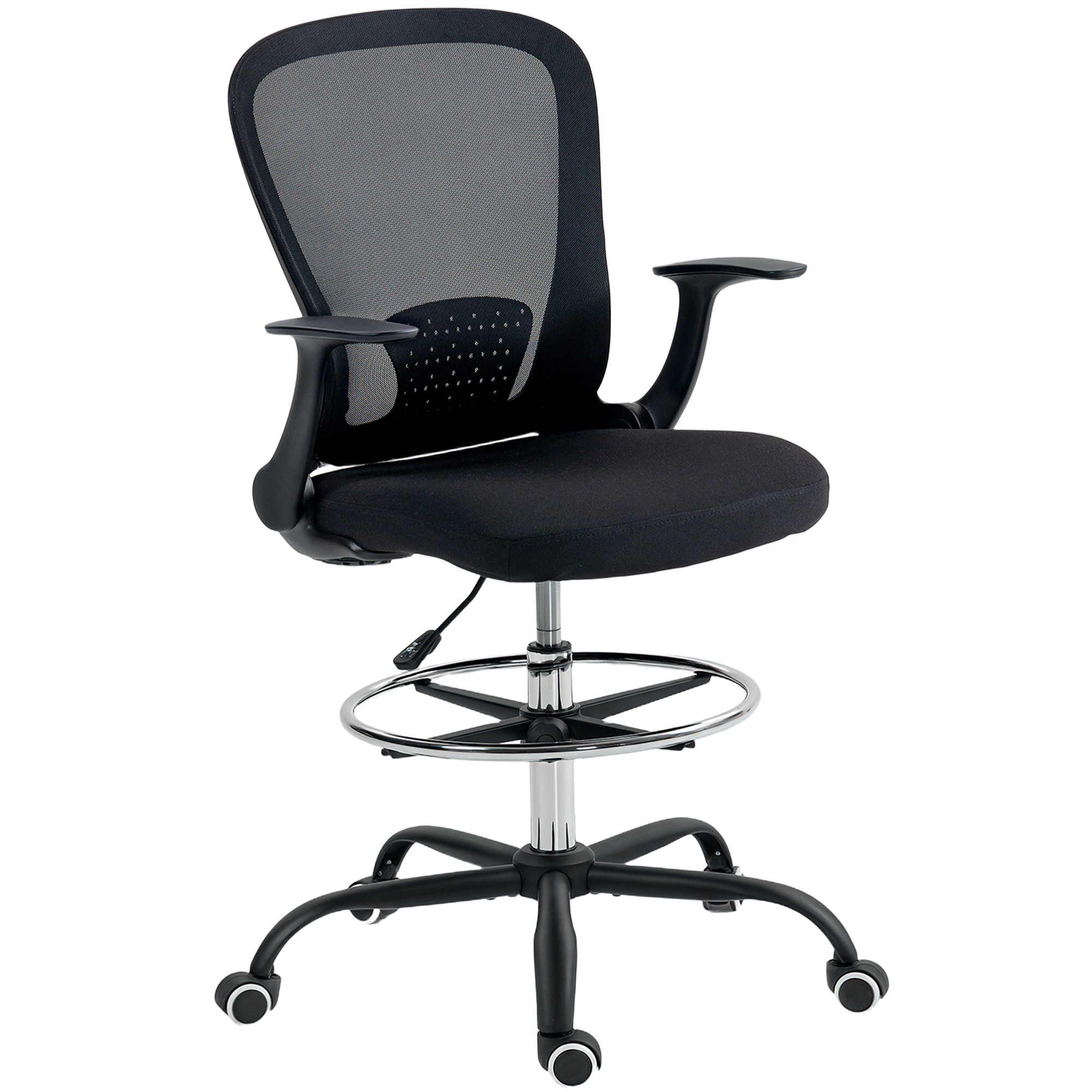 Augstumā regulējams biroja krēsls ar regulējamiem kāju ritenīšiem un jostasvietas atbalstu, 62 x 59 x 119 cm, melns