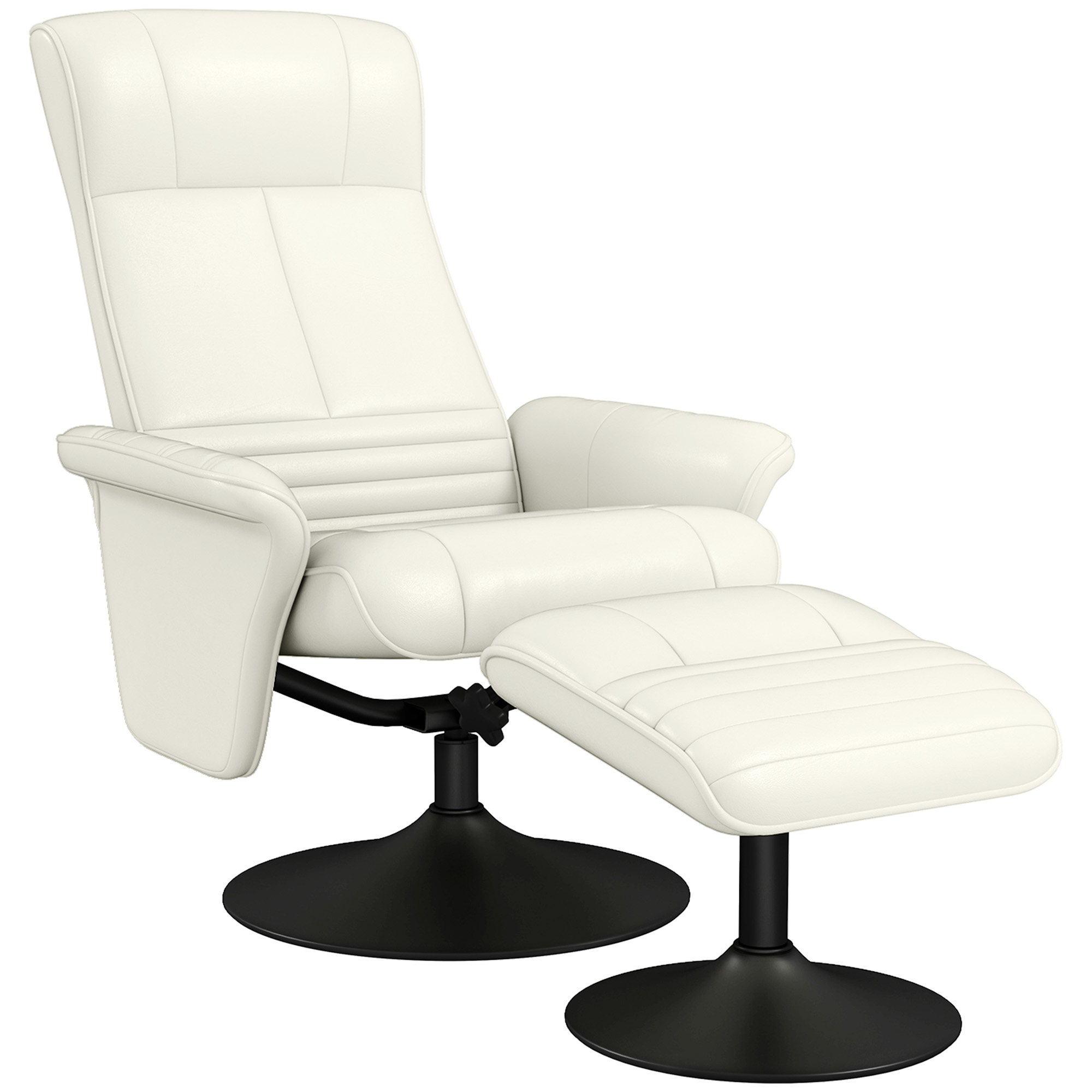 Atgāžams atpūtas krēsls, TV atpūtas krēsls ar kāju balstu, grozāms, ergonomisks, mikrošķiedras auduma izskats, līdz 150 kg, krēmbalts