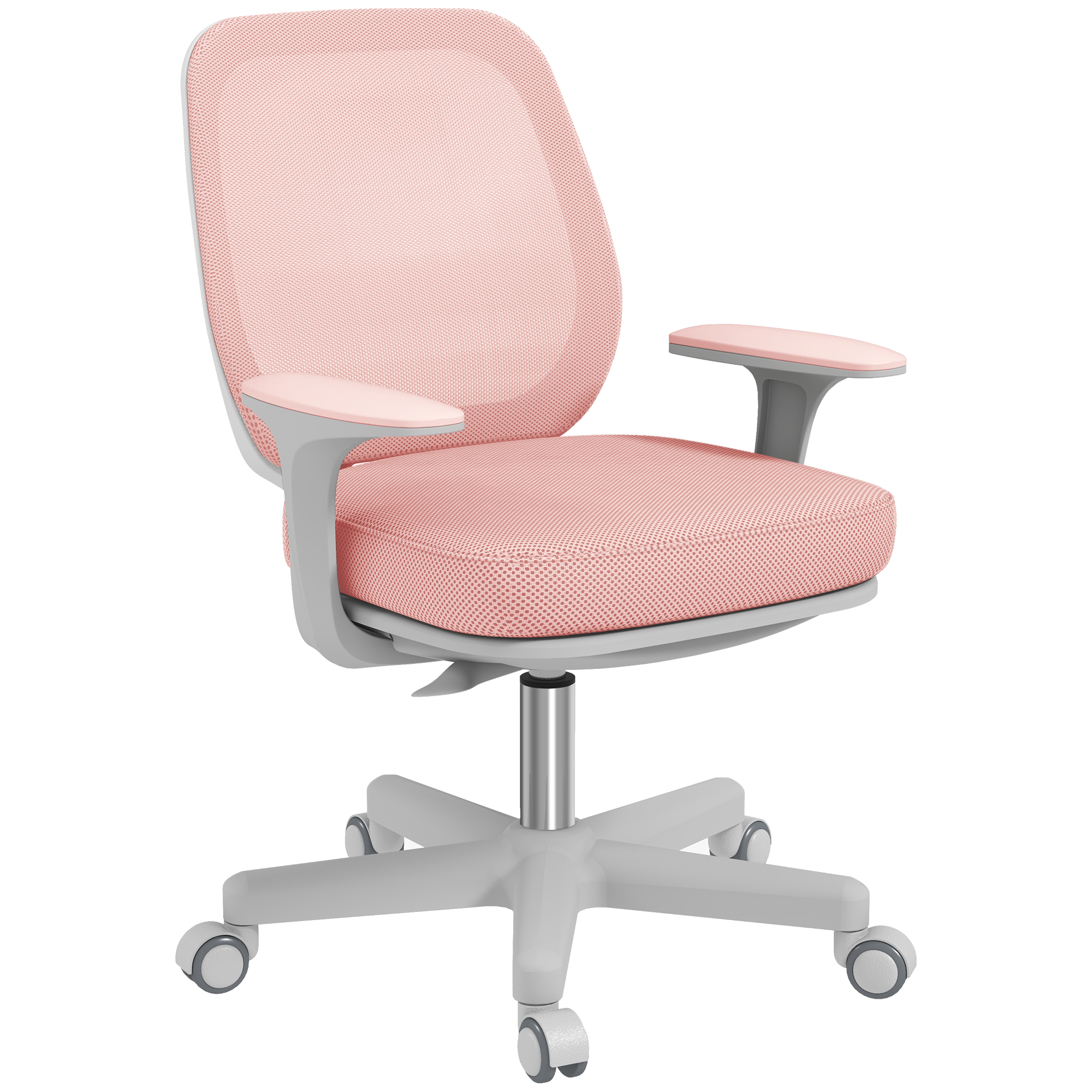 Biroja krēsls, ergonomisks rakstāmgalda krēsls ar grozāmu funkciju, regulējams augstums 55 x 48 x 82,5-94,5 cm Rozā