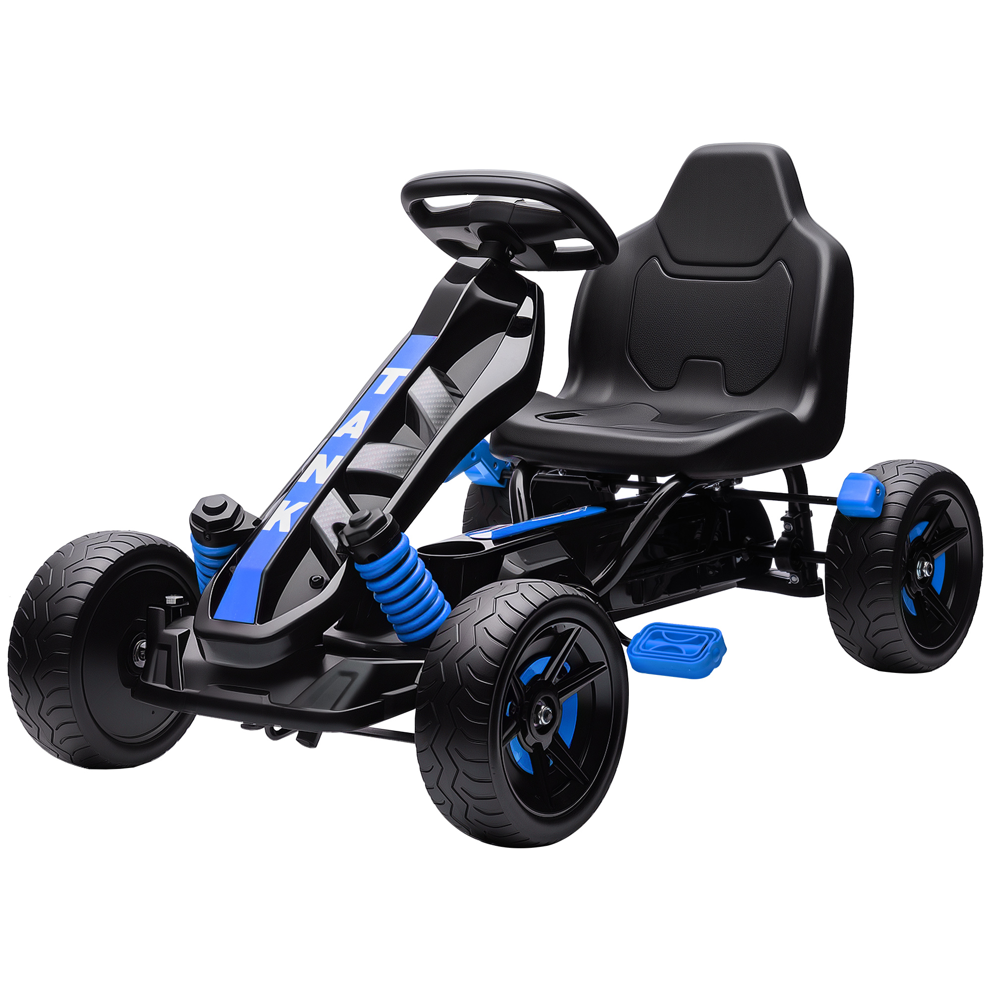 Gokarts ar pedāļiem, pedāļu automašīna bērniem ar bremzēm, neslīdoši riteņi, metāla rāmis, 3-6 gadi, zils