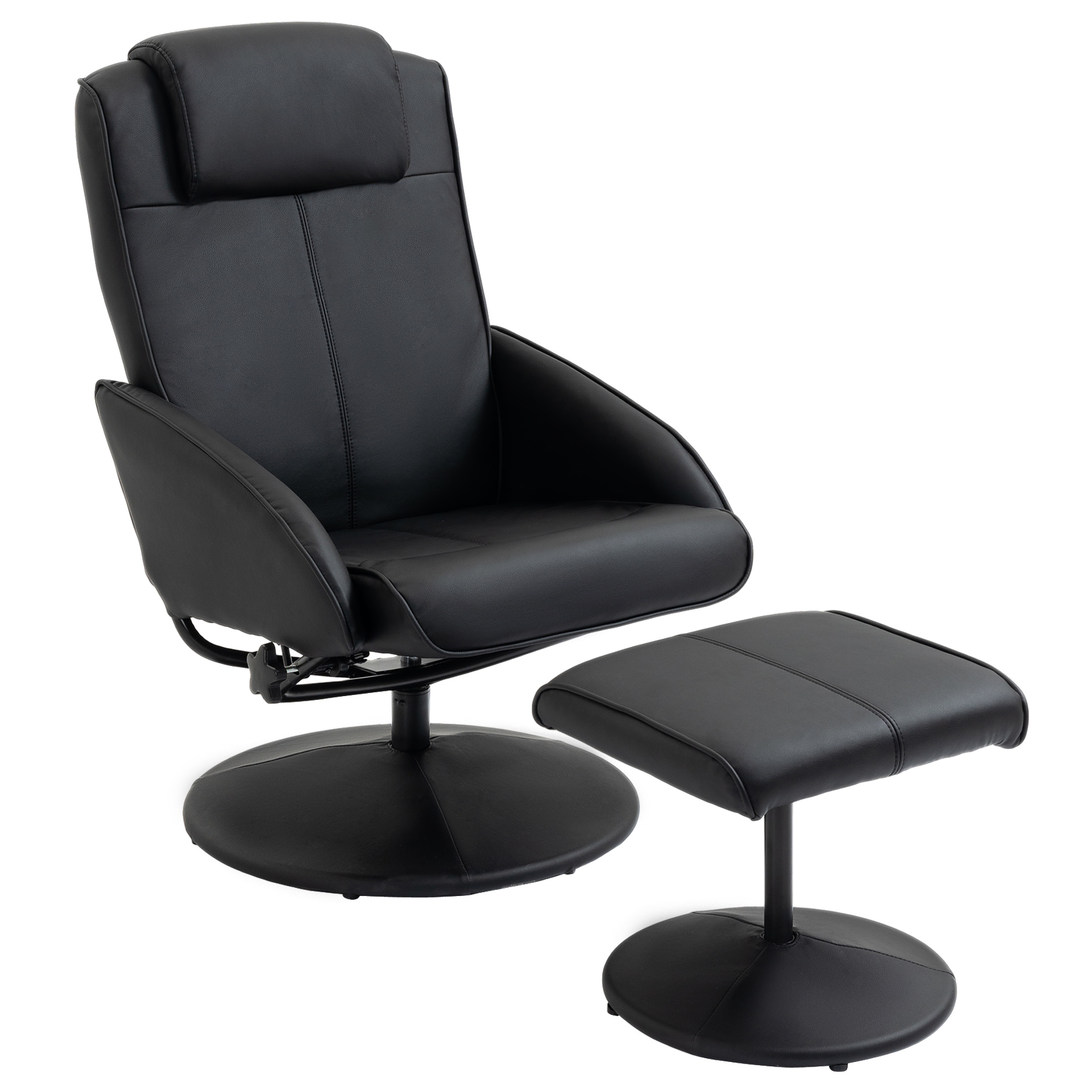 Atgāžams atpūtas krēsls ar kāju balstu, mākslīgās ādas pārvalks, atgāžams, ergonomisks dizains, melns