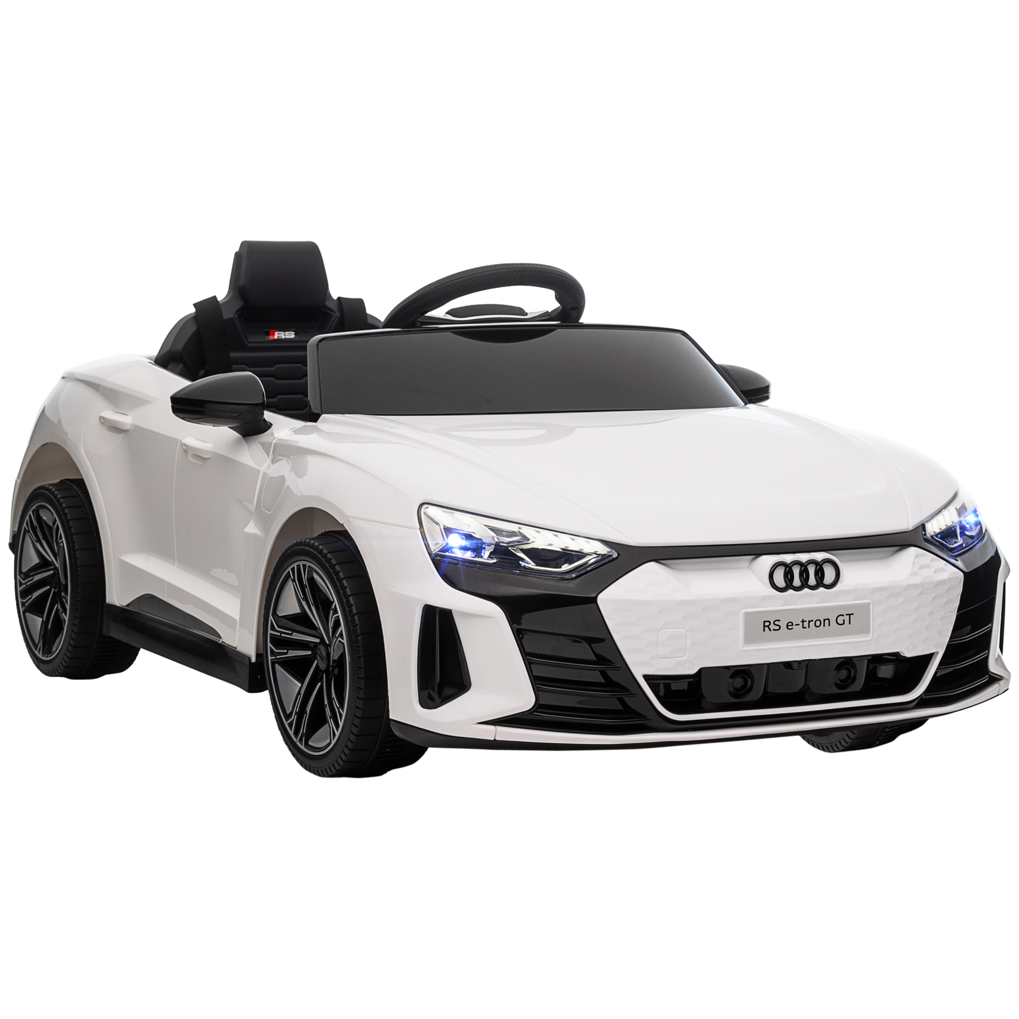 Audi RS e-tron GT bērnu elektromobilis ar drošības jostu, tālvadības pulti, priekšējiem lukturiem, mūzikas funkciju, balts, 103 x 58 x 41 cm