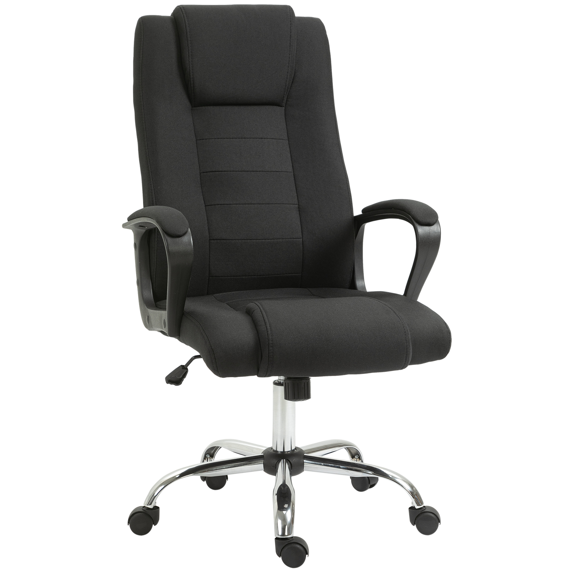 Biroja krēsls, datorkrēsls ar šūpošanās funkciju, galvas balsts, ergonomisks rakstāmgalda krēsls, grozāms, regulējams augstumā, melns ar lina pieskārienu, 62 x 76 x 110-119 cm