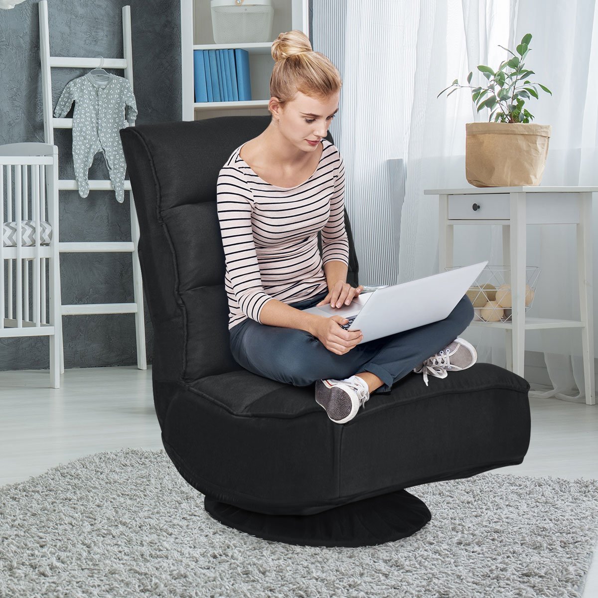 5 pozīciju saliekams spēļu krēsls - melns