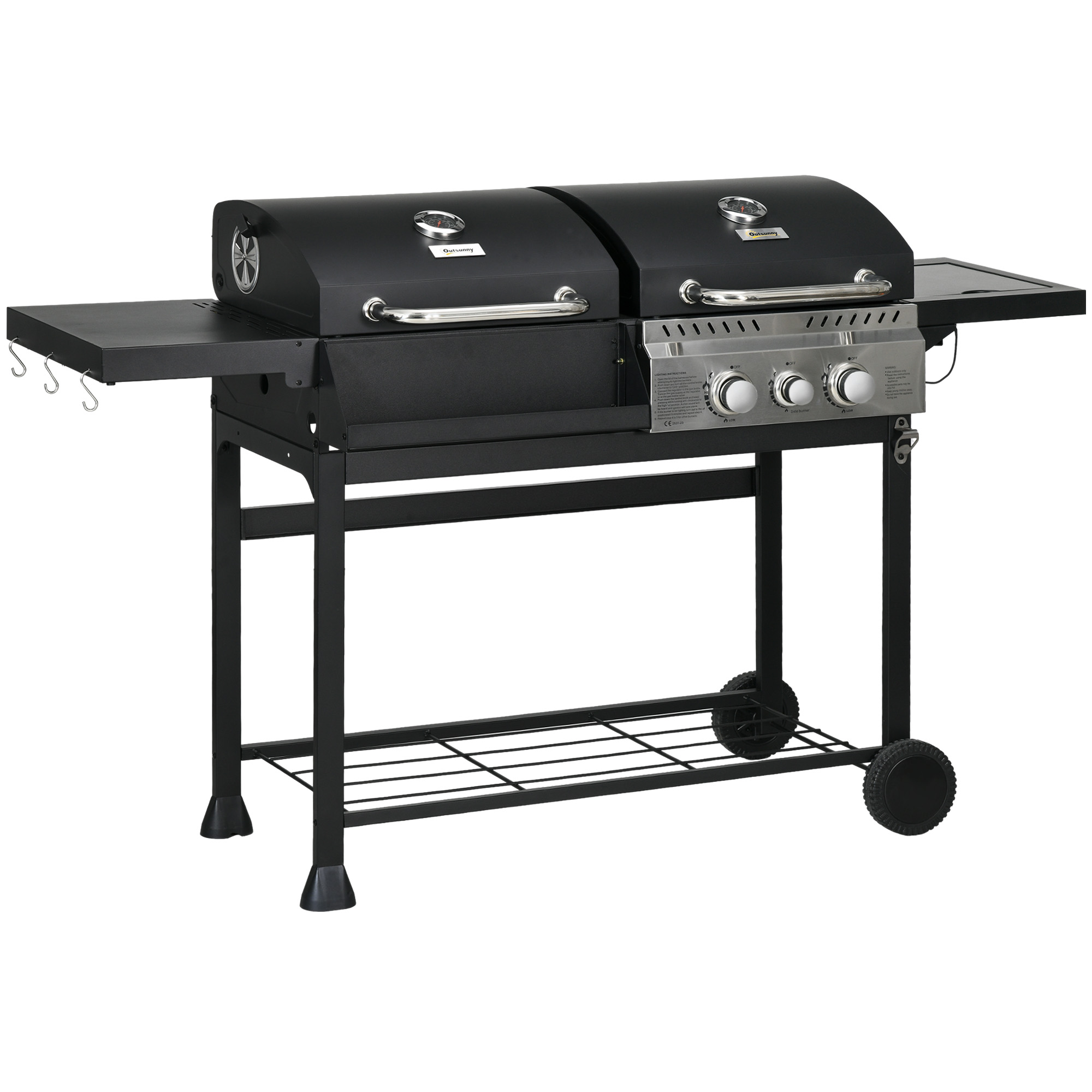 Gaasigrill termomeetri ja soojendusplaatidega 161 x 54 x 103 cm must ja hõbedane