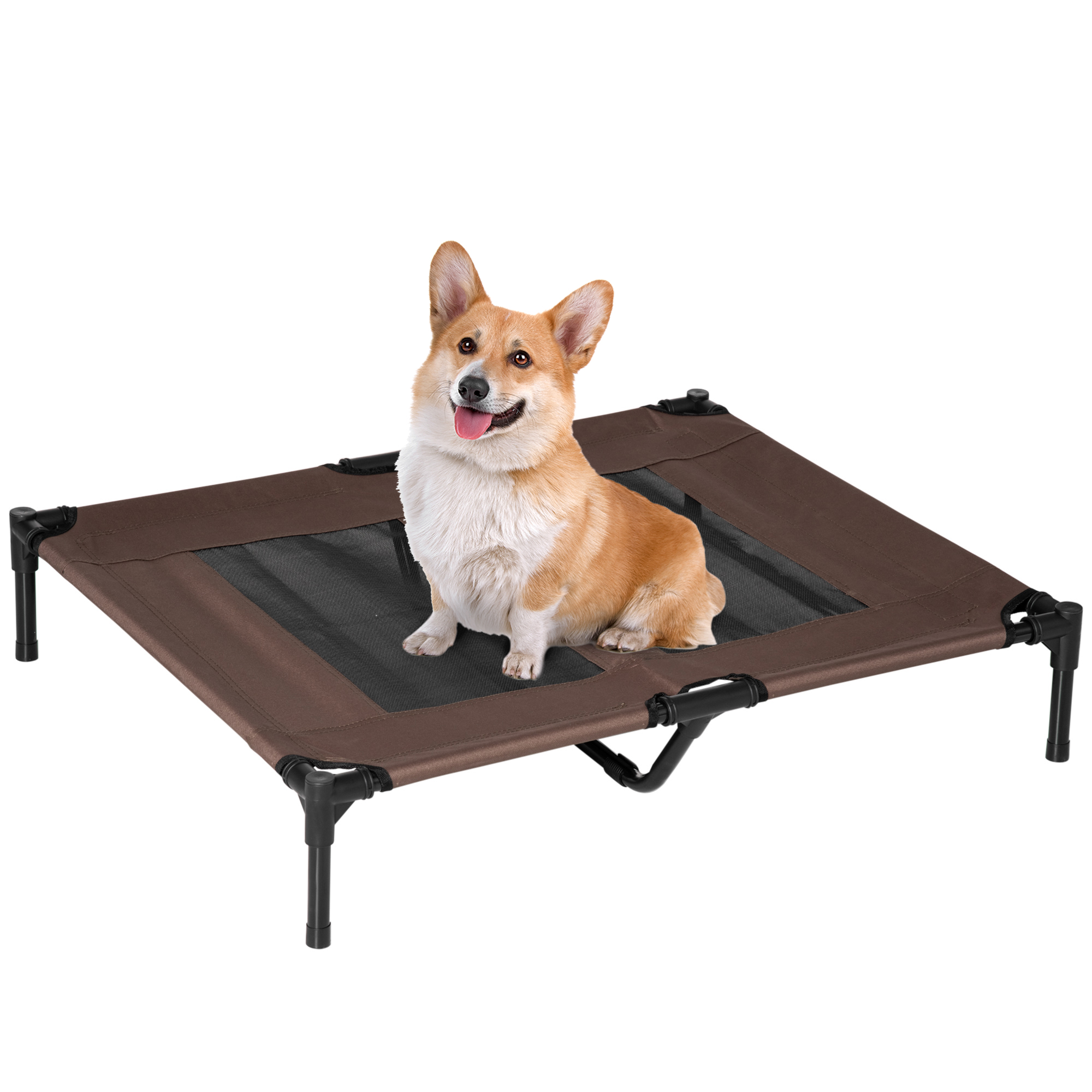Āra suņu gulta, dzesējoša mājdzīvnieku gulta lieliem suņiem, paaugstināta suņu gultas guļvieta ar izturīgu metāla rāmi, elpojošs siets dārzam un lietošanai ārpus telpām, 92 x 76 x 18 cm, kafijas brūna