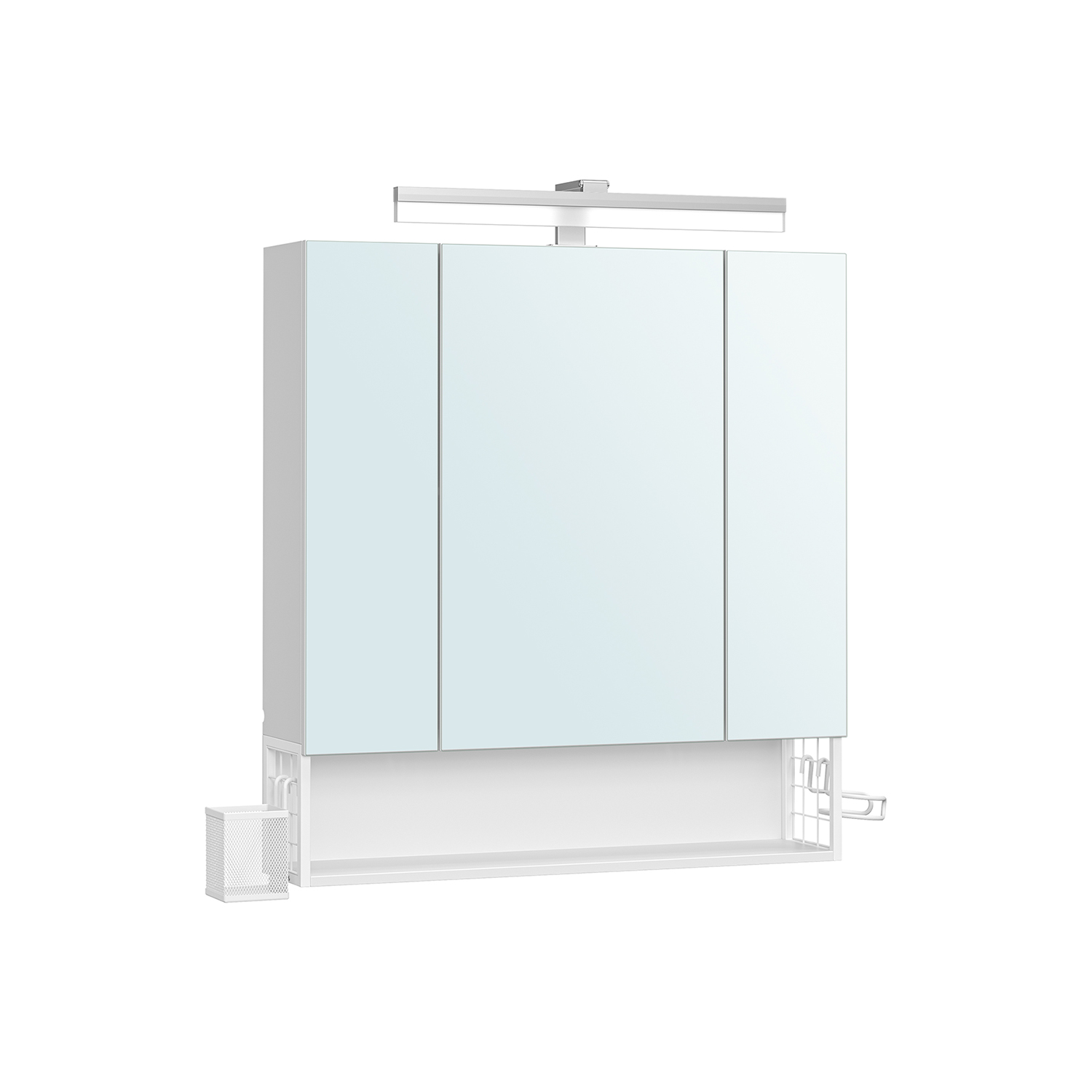 Peegelkapp vannituppa 3 uksega seinale kinnitatav integreeritud pistikupesade hoidiku ja föönihoidjaga