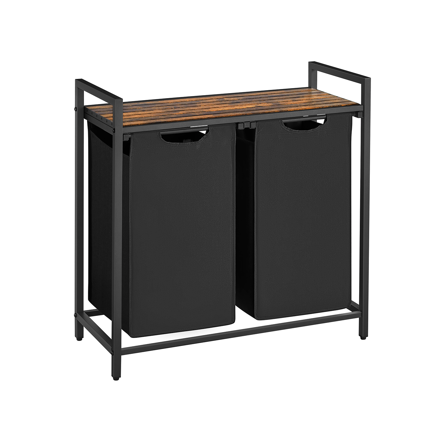 Veļas grozs ar 2 sekcijām un plauktu, 2 x 46 l, 73 x 33 x 72 cm, melns vintage brūns