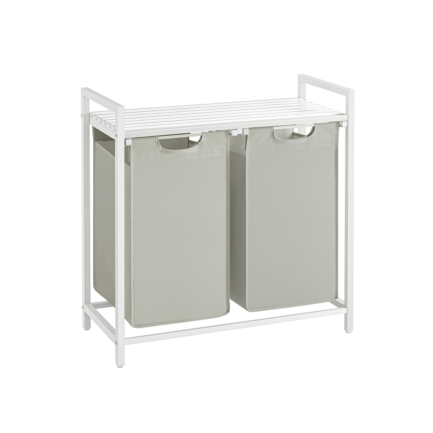 Veļas grozs ar 2 sekcijām un plauktu, 2 x 46 l, 73 x 33 x 72 cm, krēmbalts, matēts balts