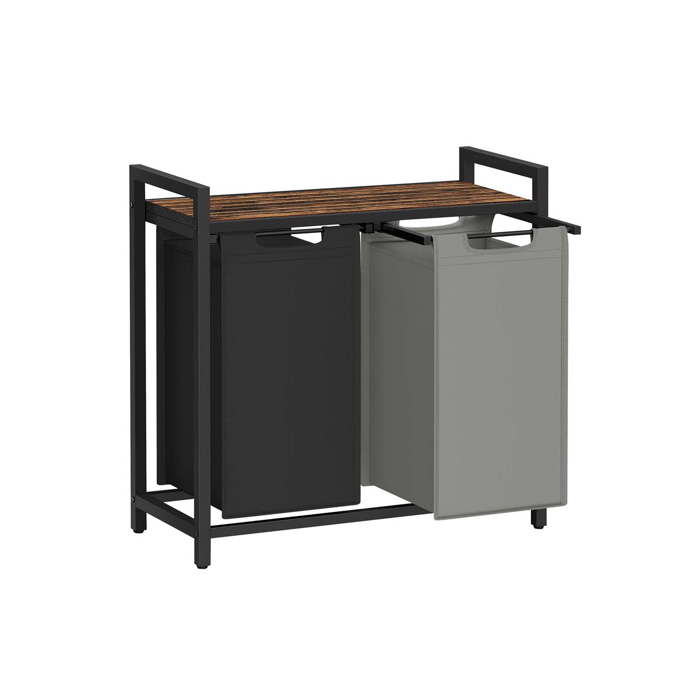 Pesukorv ja pesusorteerija 2 eemaldatava Oxford-kangast kotiga (2 x 46 l) metallraam 73 x 33 x 72 cm