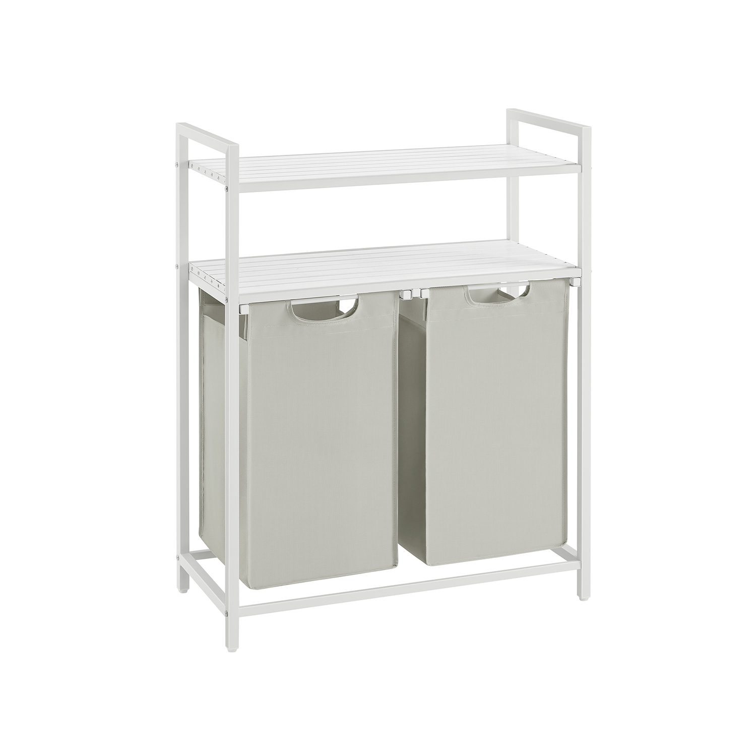 Pesukorv ja pesusorteerija 2 sektsiooni ja 2 riiuliga metallraam 2 x 46 liitrit 73 x 33 x 91 cm