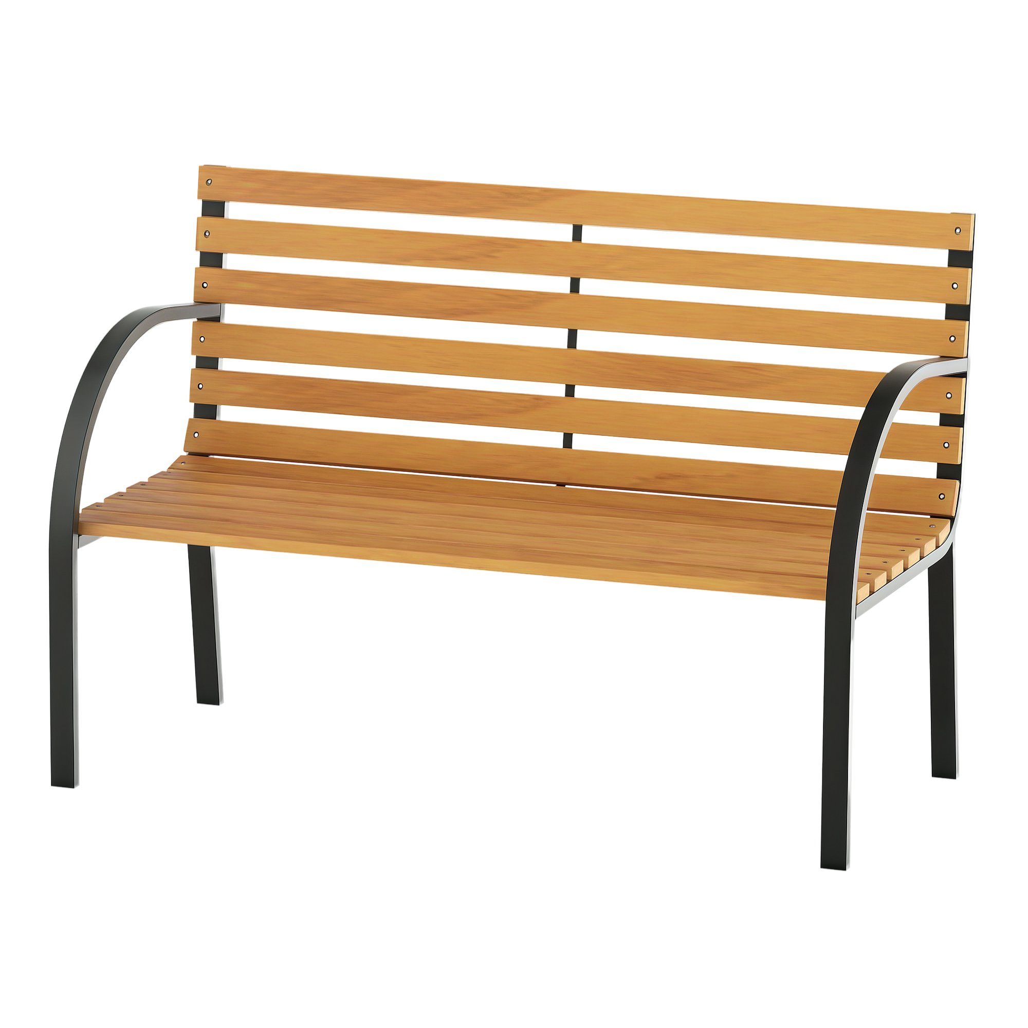 Dārza sols, parka sols, divvietīgs, dārzam, tērauds + priedes koks, dabīgs, P122 x Dz60 x A83 cm