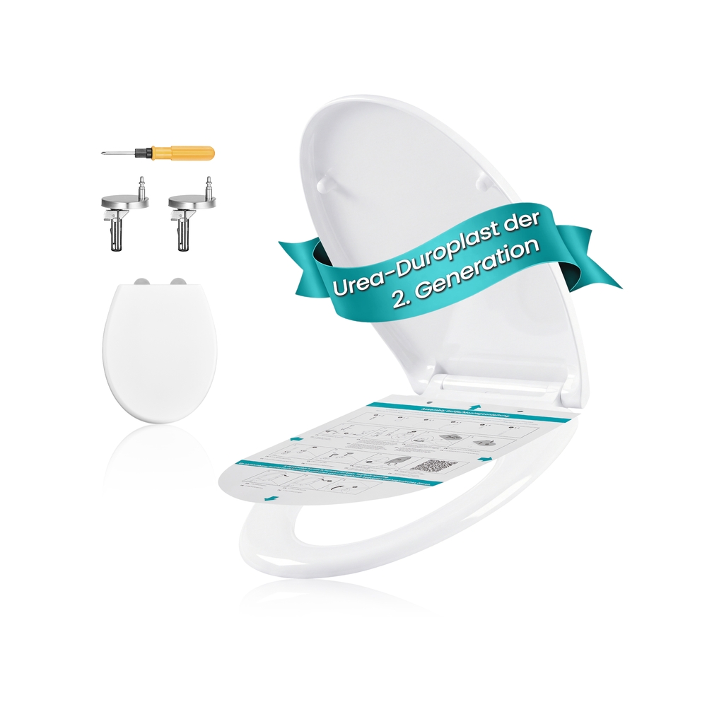 O-veida WC pods - katla vāks ar mīkstu aizvēršanas mehānismu un viegli noņemamu, balts