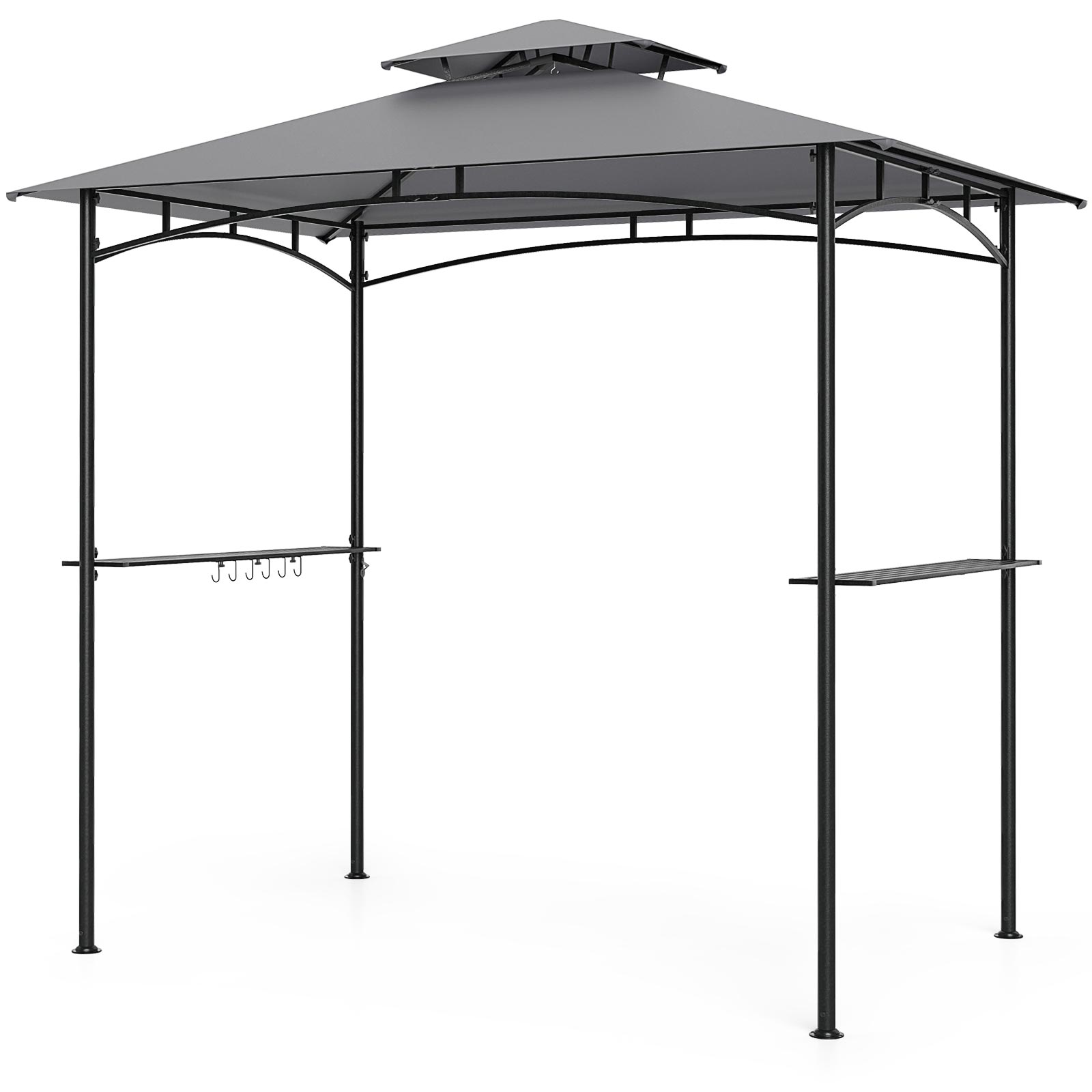 244 cm x 152 cm grila nojume ar 2 plauktiem, 6 āķiem un metāla rāmi - pelēka