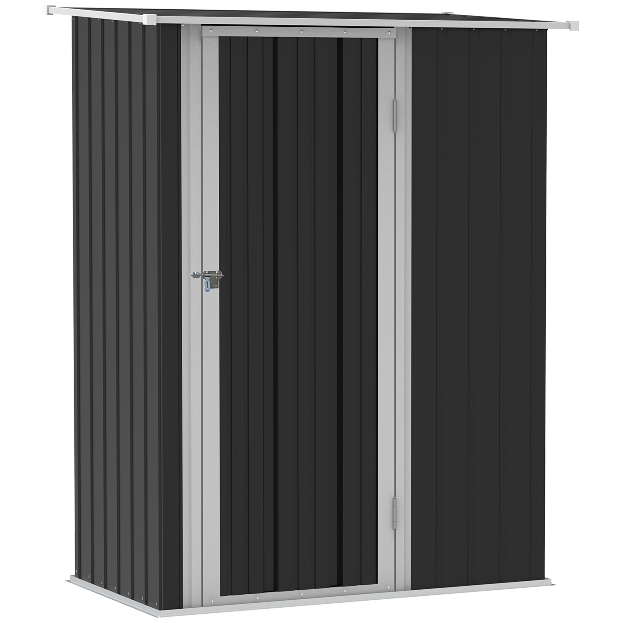Metāla dārza šķūnis, 1,07 m², 142 x 86 x 189 cm, instrumentu šķūnis ar nojumi, slēdzamas durvis, izturīgs pret laikapstākļiem, dārza šķūnis lietošanai pagalmā/ārā, tumši pelēks