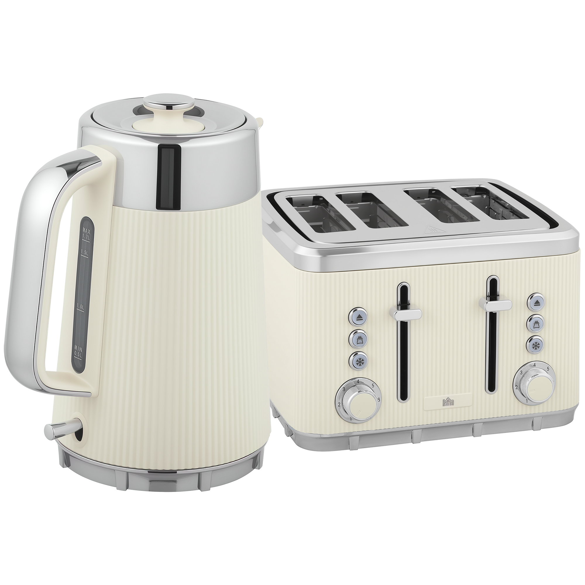 2200 W, 1,7 l tējkanna ar ātrās vārīšanas funkciju, atkaļķošanas filtru un 4 šķēļu tosteri ar 7 brūnināšanas līmeņiem, krējuma garša