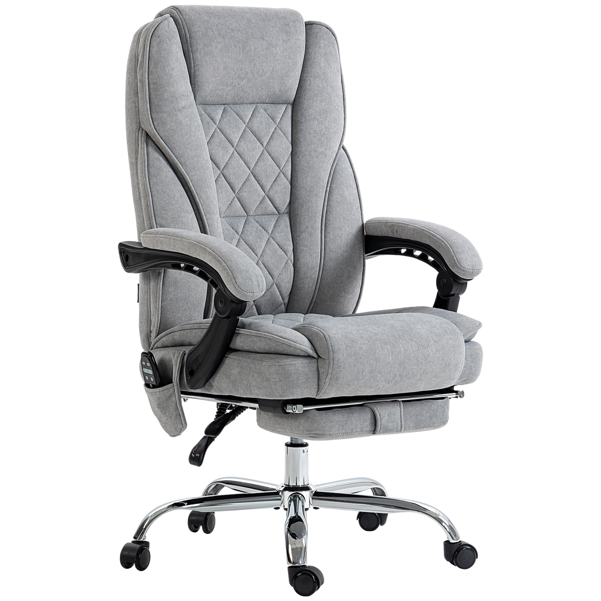 Ergonomisks biroja krēsls ar masāžas funkciju, kāju balstu, grozāms, ritentiņi, pelēks
